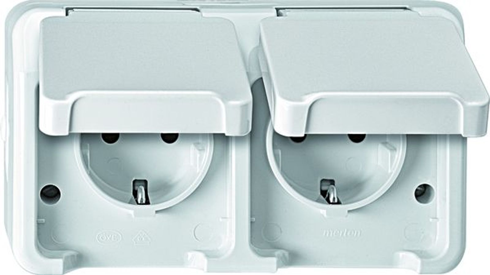 Merten Steckdose 2-fach polarweiß mit AP mit BS AQUASTAR MEG2320-8019 Klappdeckel IP44