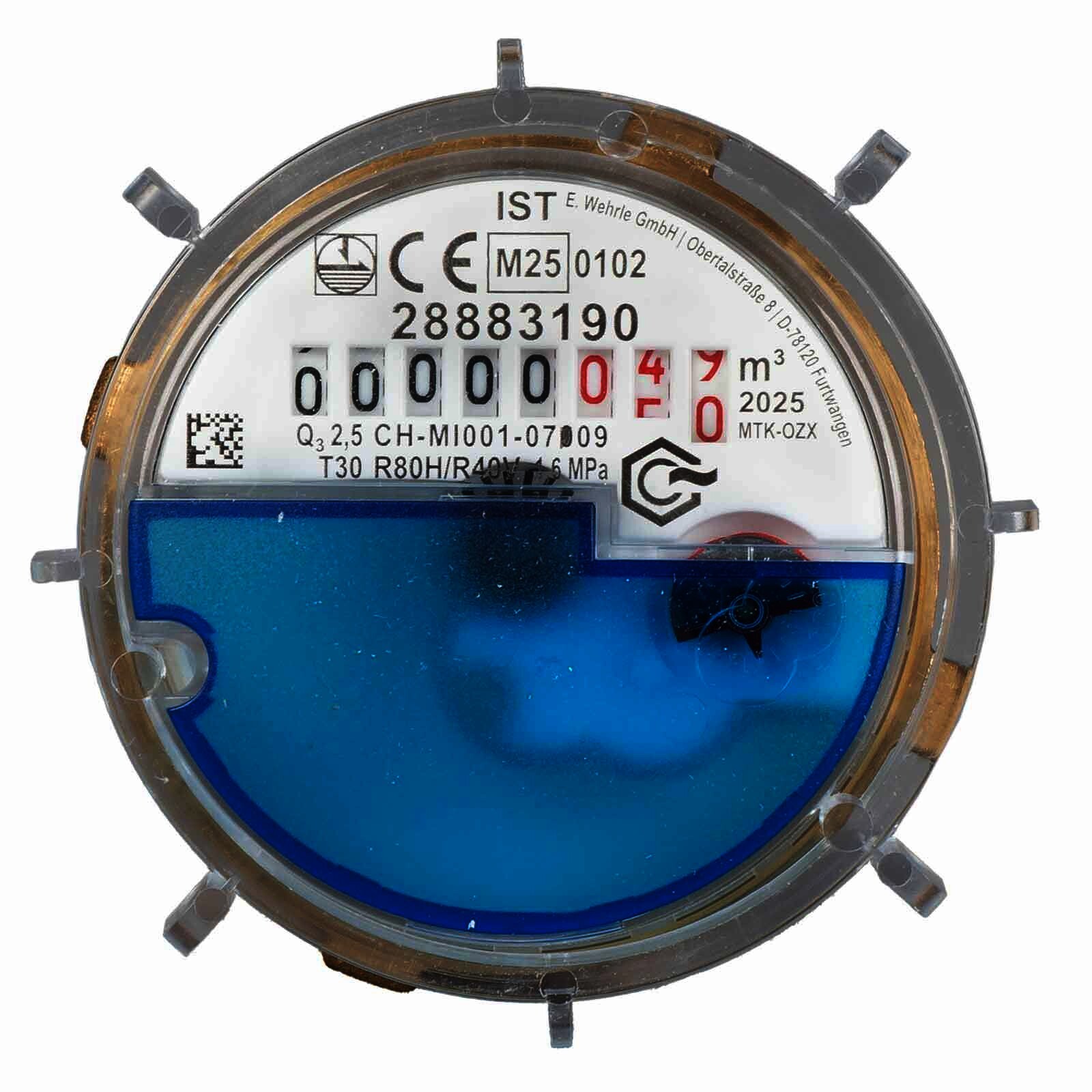 Wohnungs-Wasserzähler Unterputz für Kaltwasser Q3 2,5 m³ koax