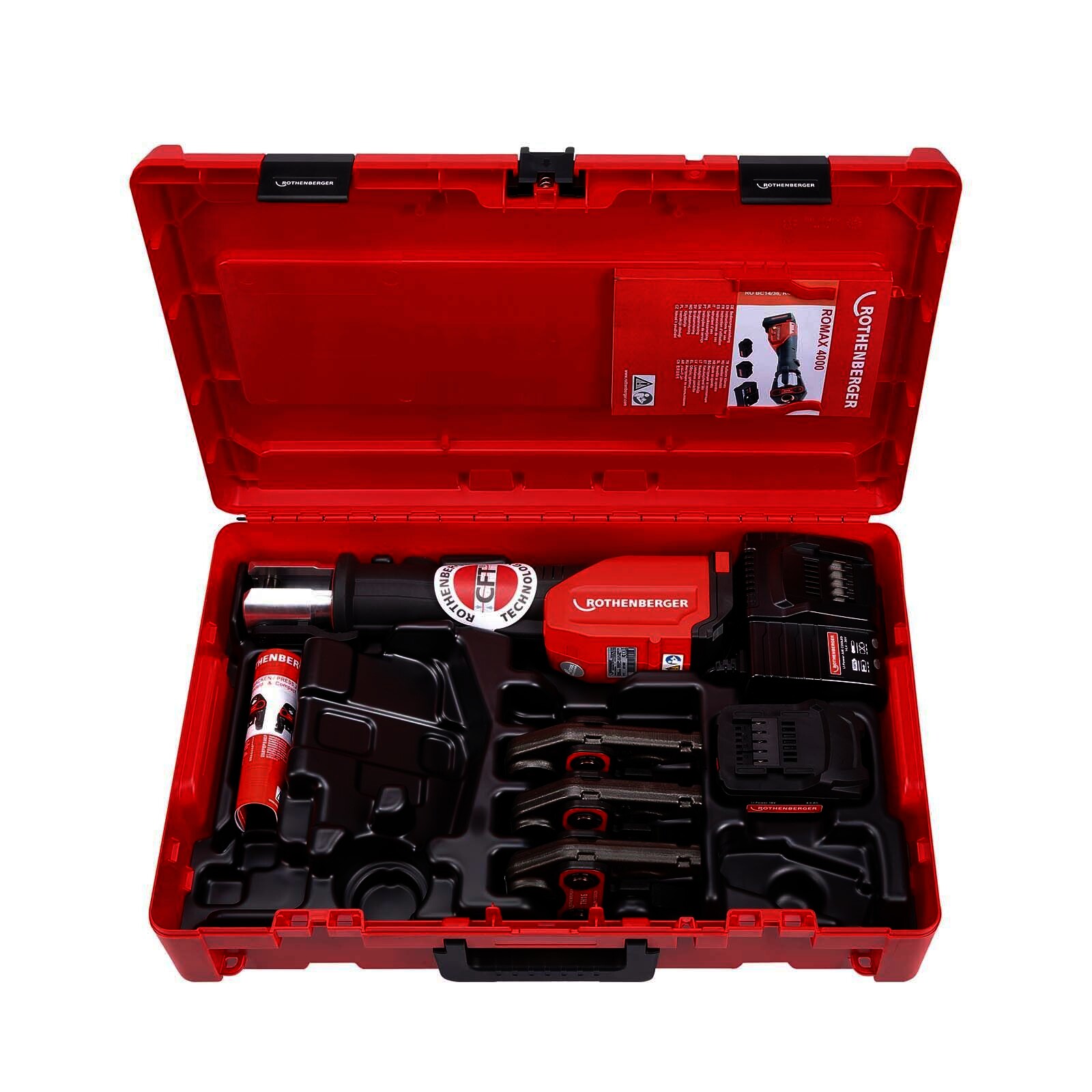 Rothenberger ROMAX 4000 elektrohydraulische Fitting - Pressmaschine Set Basic mit Pressbacken TH 16-20-26 mm