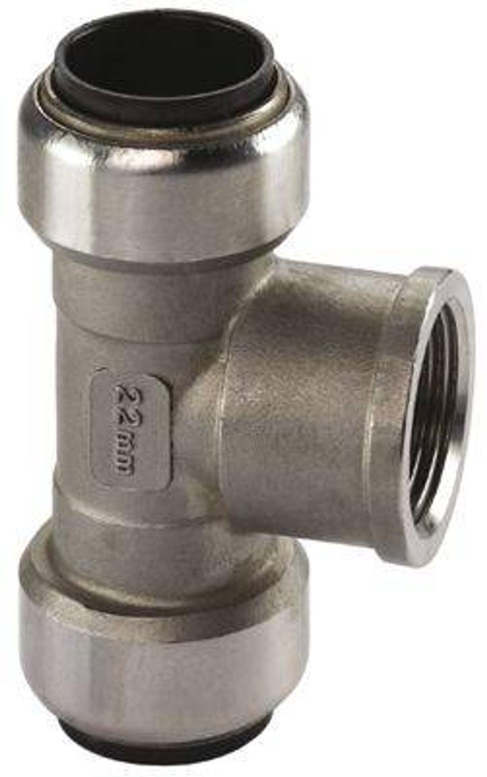 Edelstahl Steckfitting Tectite T-Stück Innengewinde 28 mm - 1/2" - 28 mm DVGW