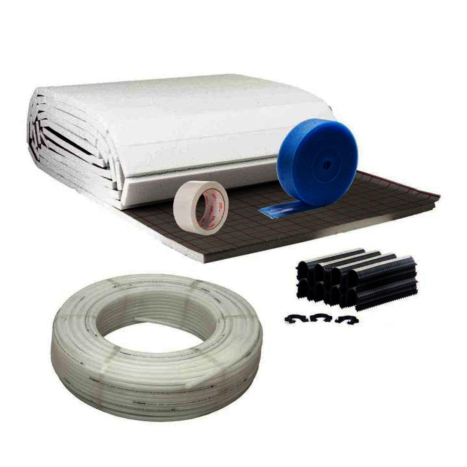 80 m² Set Tackersystem Rollbahn 30 mm WLG 045 16 x 2 PE-RT Rohr Raster 10 cm + Zubehör