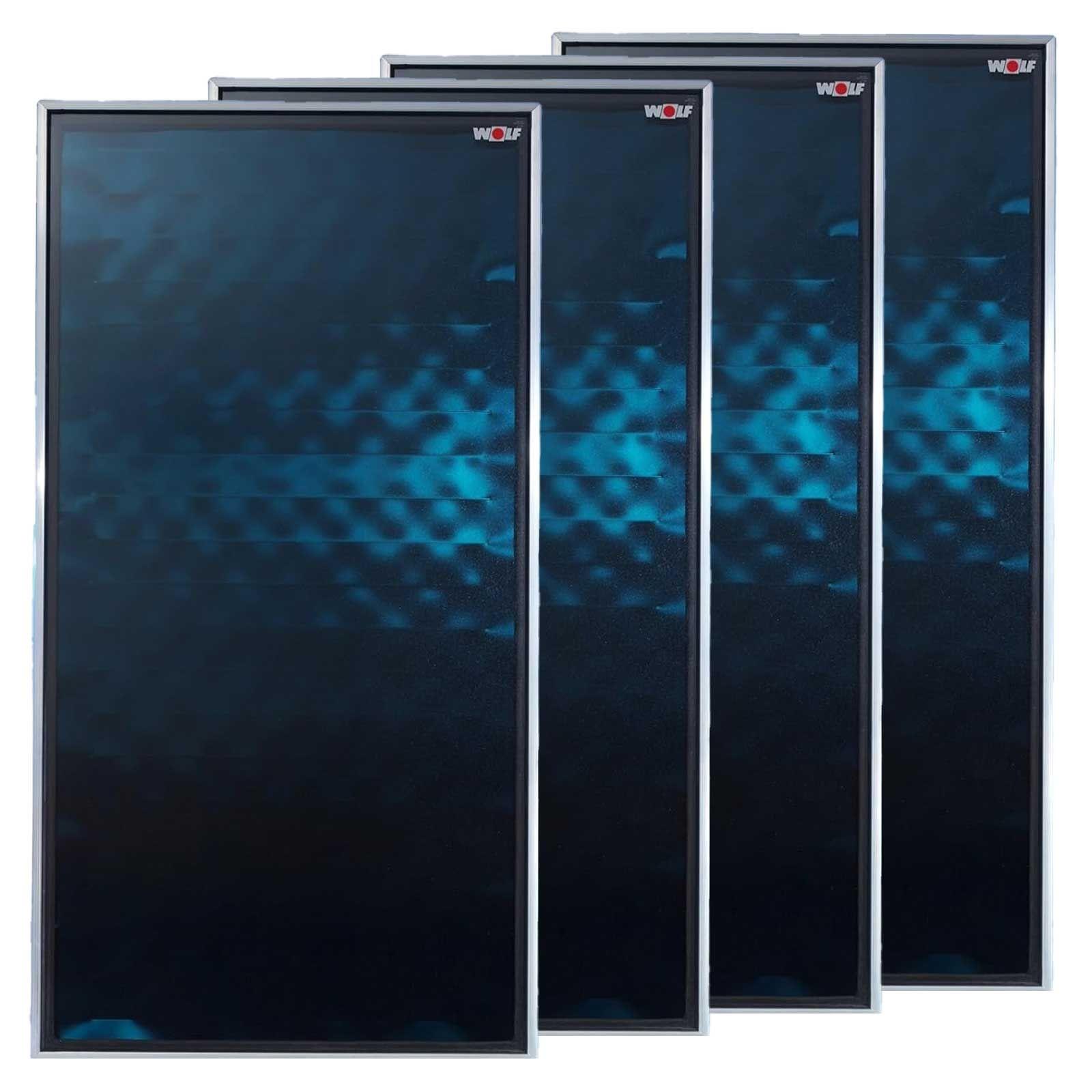 Wolf Solar Paket 9,2 m² mit 4 Flachkollektoren TopSon F3-1 Aufdach, SM2-2 Regelung und Schichten-Hygienespeicher BSH-500