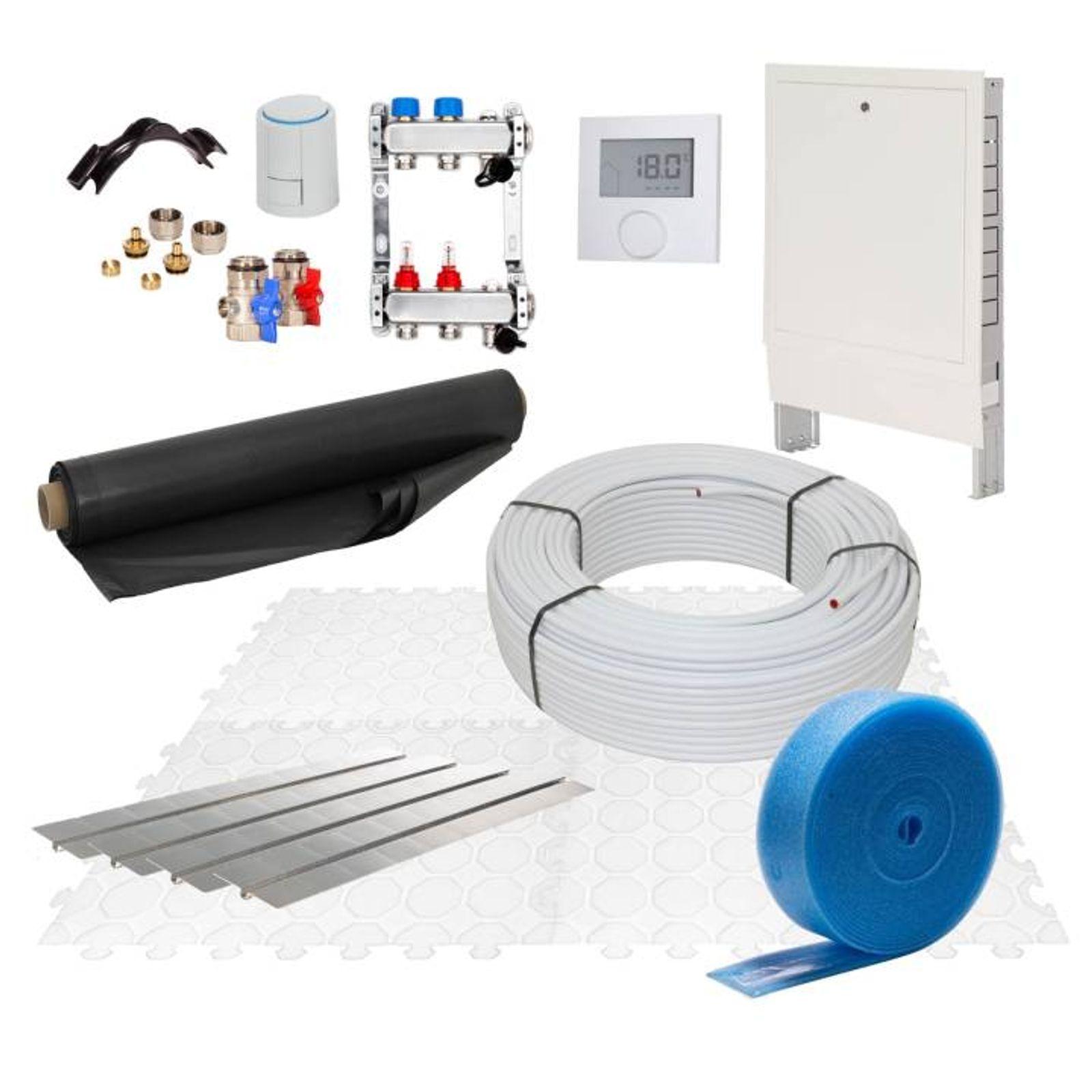 100 m² Set Trockenestrichsystem 25 mm WLG 035 Alu-Verbundrohr Raster 12,5 cm 8 Heizkreise LCD Regler 230 V + Zubehör