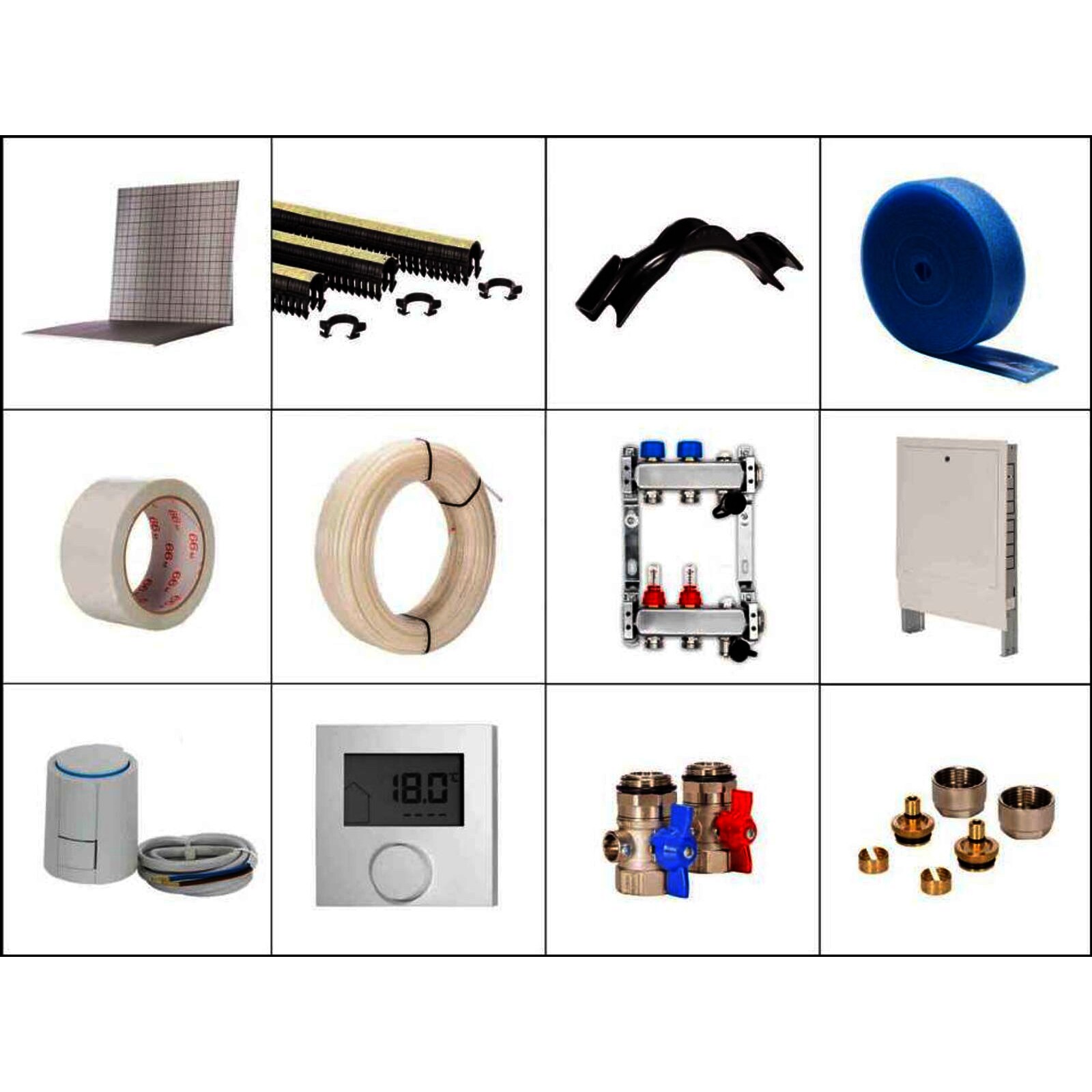 60 m² Set Tackersystem Faltplatte 30 mm WLG 045 16x2 PE-RT Rohr Raster 10 cm 6 Heizkreise LCD Regler 230 V + Zubehör