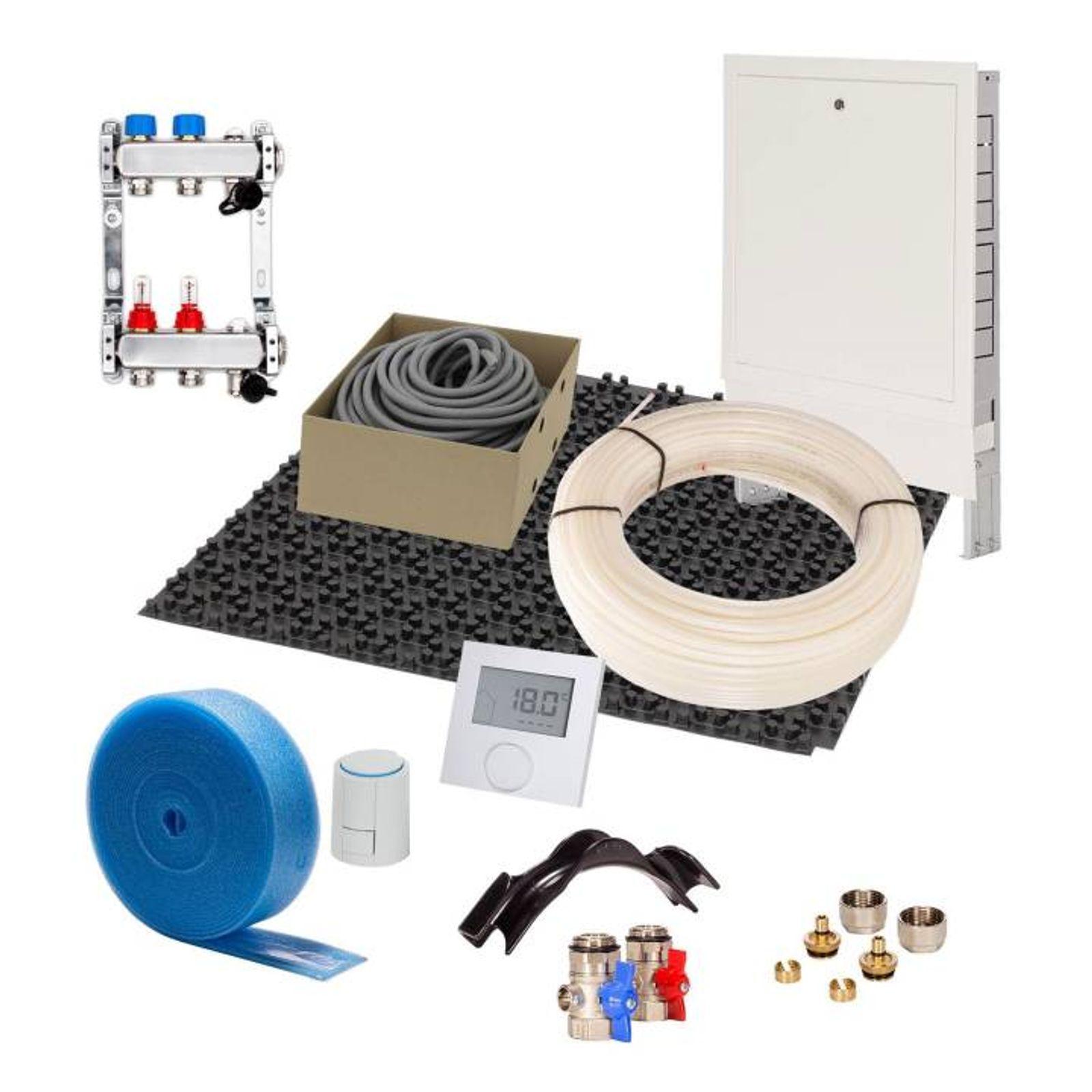 thermova 50 m² Set Noppensystem 11 mm WLG 040 16x2 PE-RT Rohr Raster 10 cm 5 Heizkreise LCD Regler 230 V + Zubehör