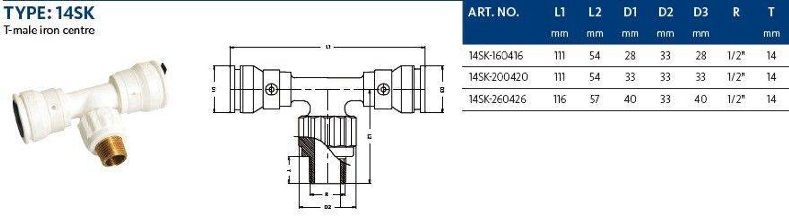 Aluverbund Steckfitting Henco Vision T-Stück Außengewinde 16 x 2 - 1/2" - 16 x 2