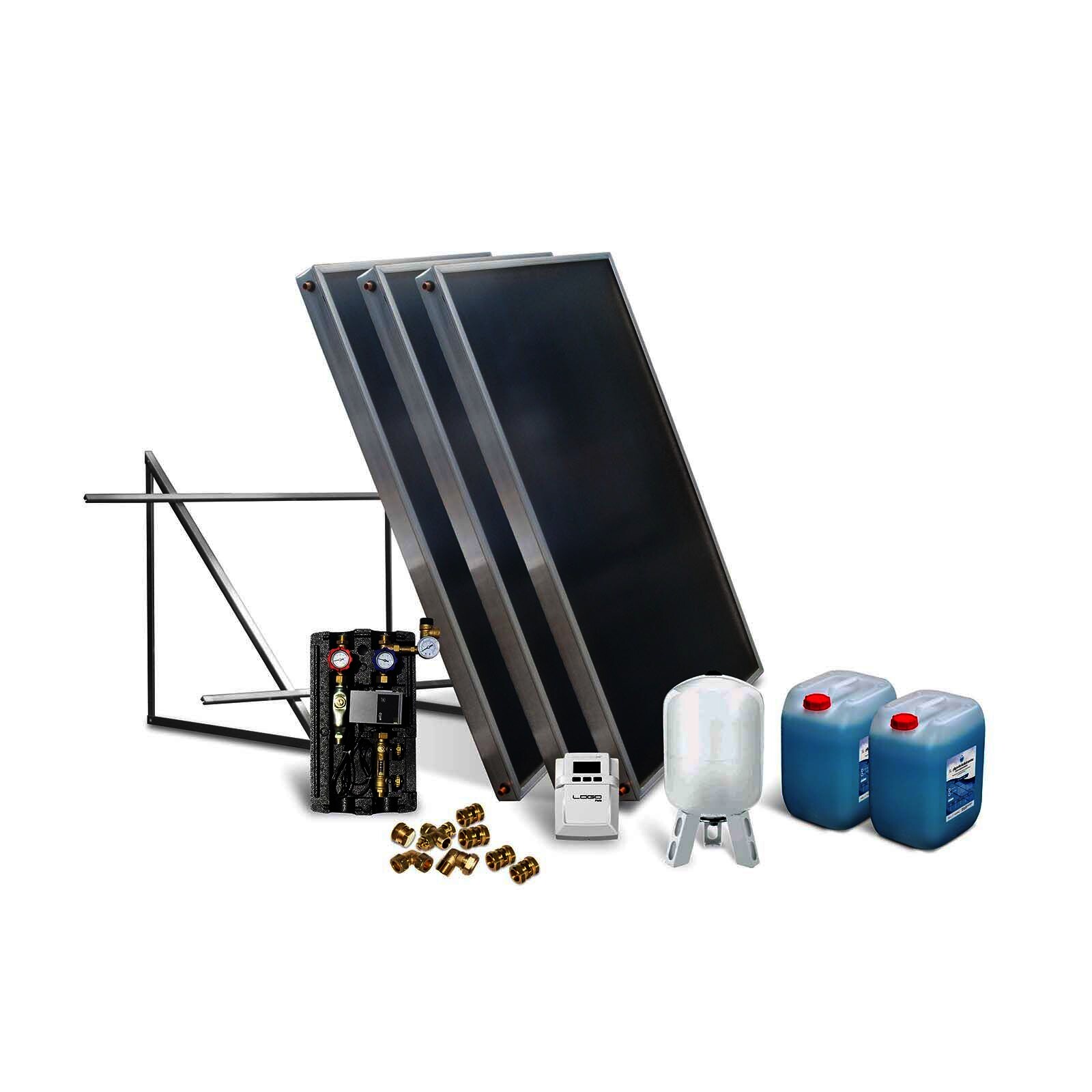 Solar-Paket Brauchwasser 3x AMP 2.0 Flachkollektor 6,03 qm Flachdachmontage