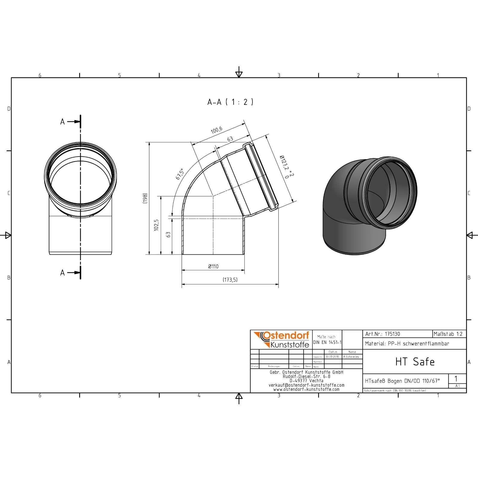 HTsafe Bogen 67,5 Grad DN 110