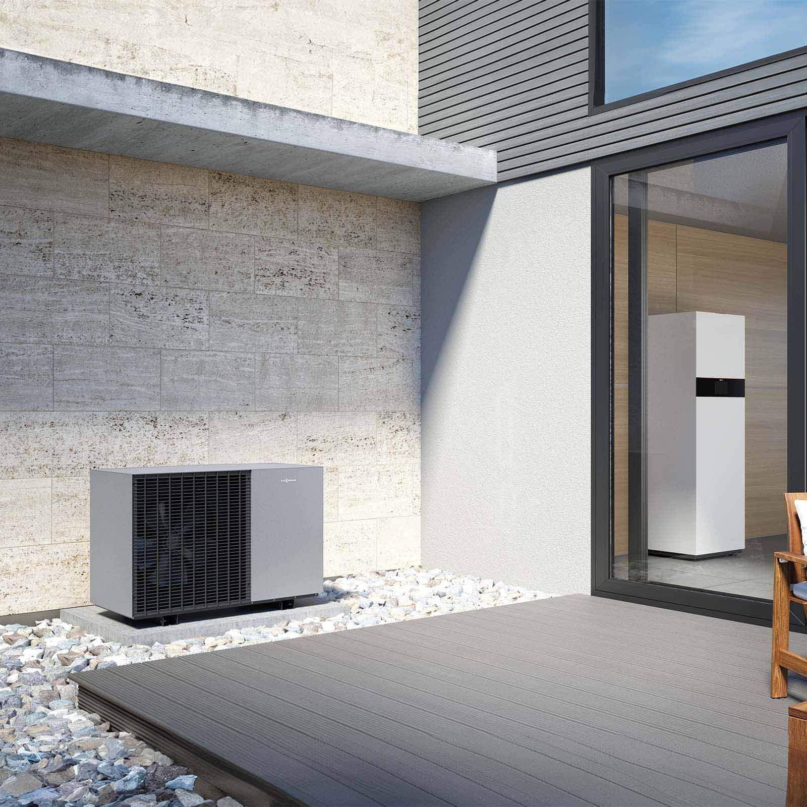 Viessmann Paket Vitocal 151-A Luft/Wasser-Wärmepumpe 6 kW AWOT-M-E-AC 151.A08 230V Monoblock mit Montagehilfe Anschluss nach oben