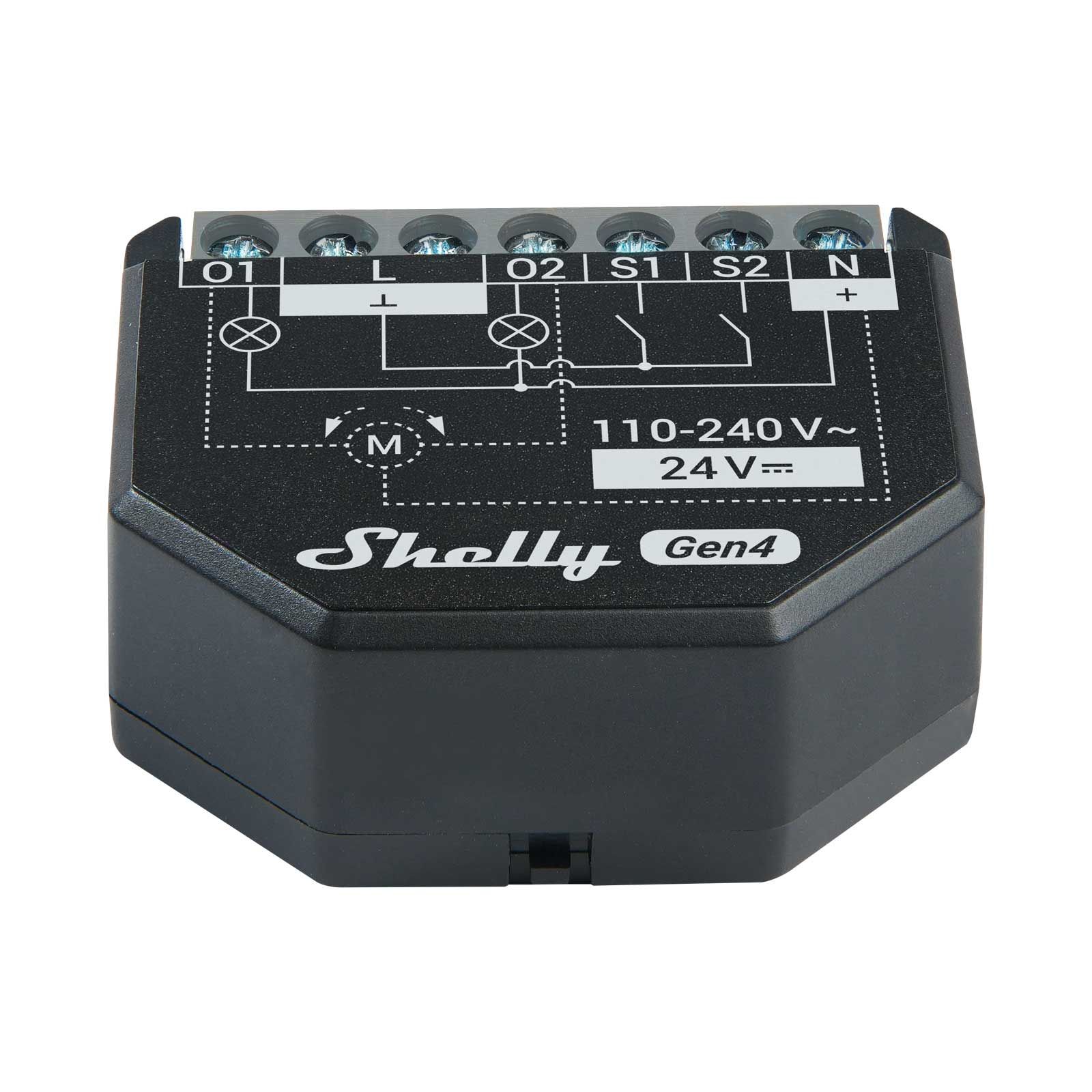Shelly 2PM Gen4 2-Kanal-Relais WLAN-gesteuerter Smart-Schalter für 2 Stromkreise oder Rollläden max. 16A, WLAN, BT, Unterputz