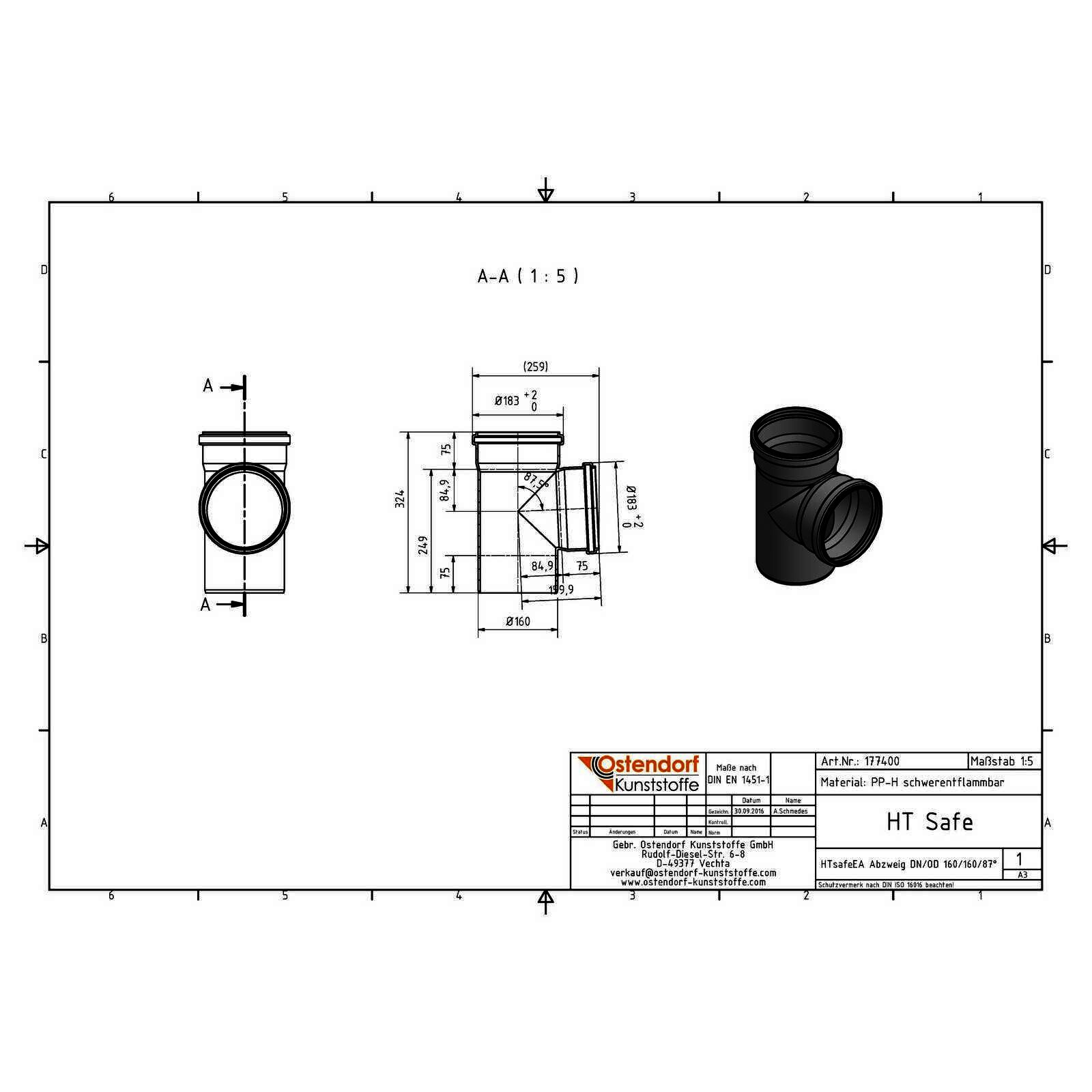 HTsafeEA Abzweig DN/OD 160/160 87,5 Grad