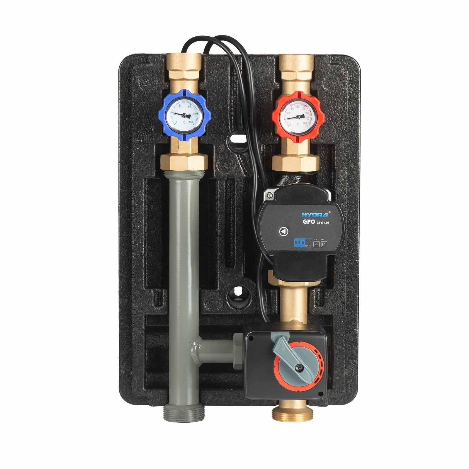 Zweiwege Pumpengruppe mit Hydra GPO 25-6-130 mit Mischventil und Stellmotor Kugelhahn DN 25