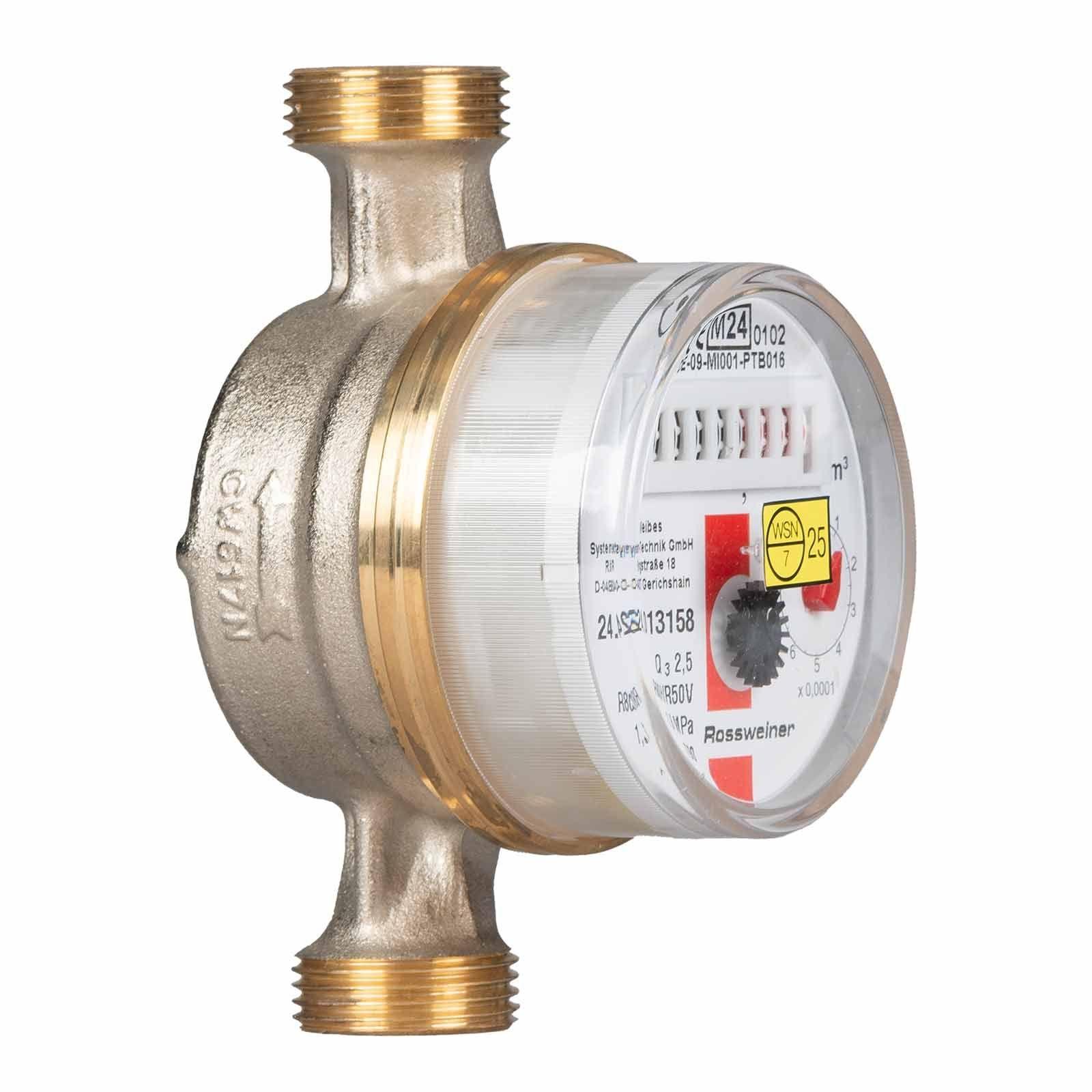 Wohnungs-Wasserzähler Aufputz für Warmwasser Q3 2,5 m³ - Baulänge 110 mm