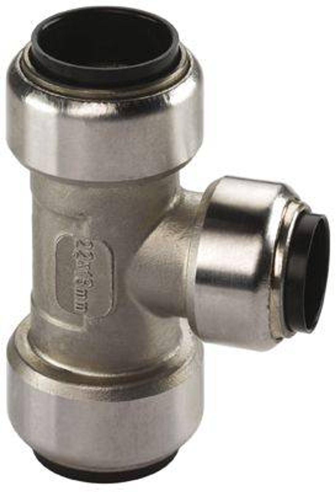 Edelstahl Steckfitting Tectite T-Stück Mittelabgang reduziert 22 x 18 x 22 mm DVGW 2 Stück