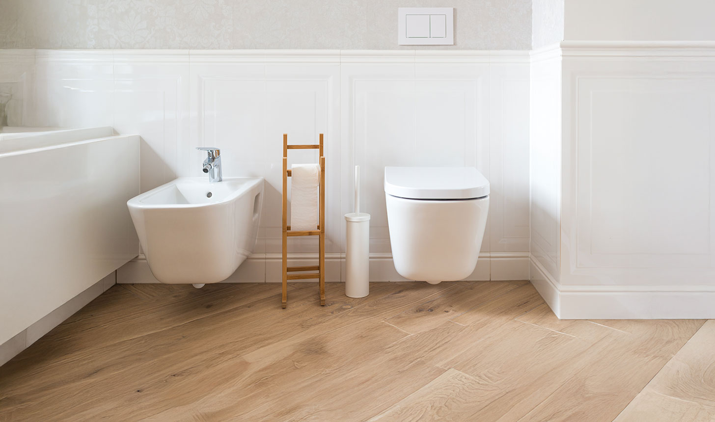 Bidet mit Bidetarmatur und Toilette