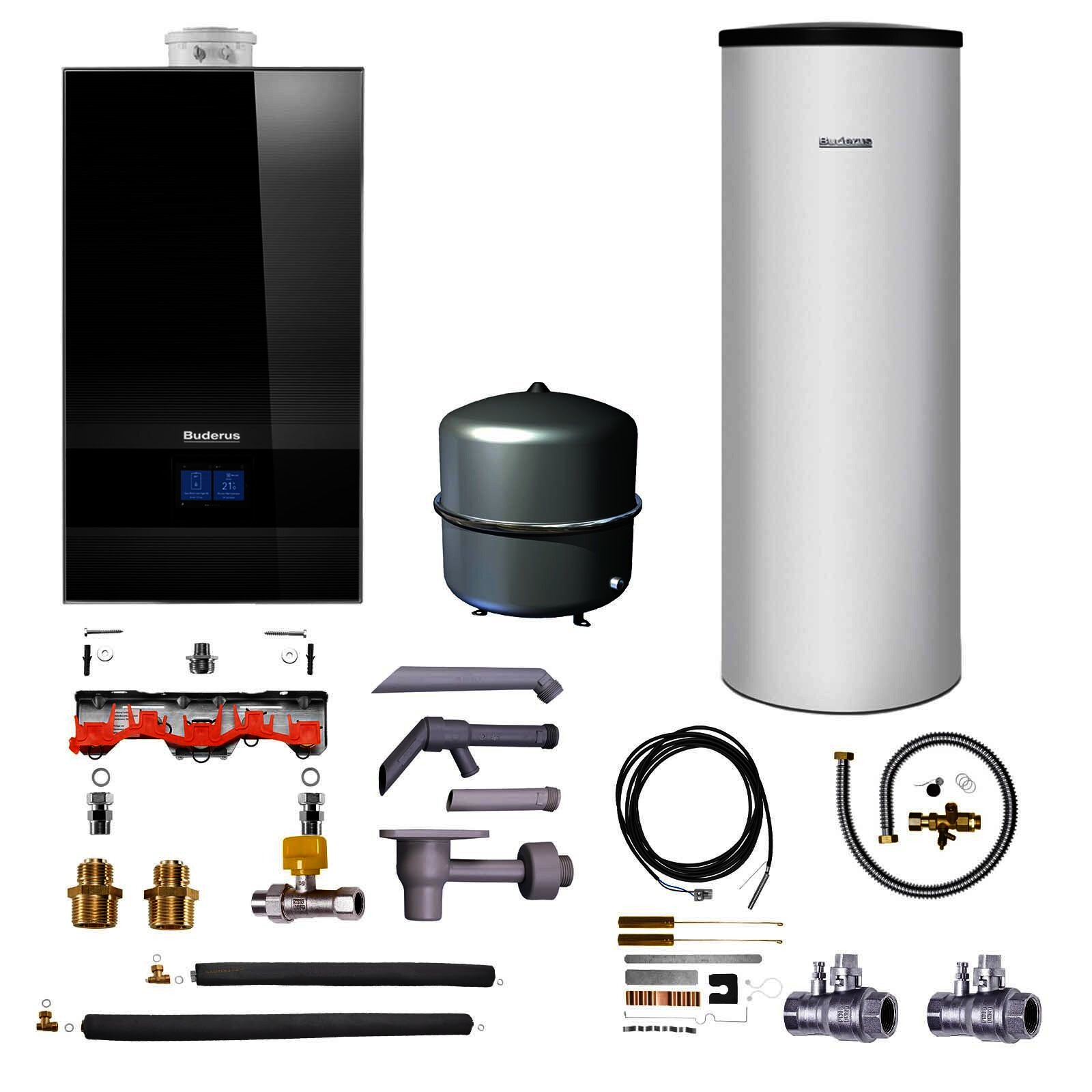 Buderus Gas-Brennwert Logaplus-Paket W42 GB182i.2-15 15kW H-Gas Speicher SU200 Bedieneinheit BC400 MAG 35l schwarz
