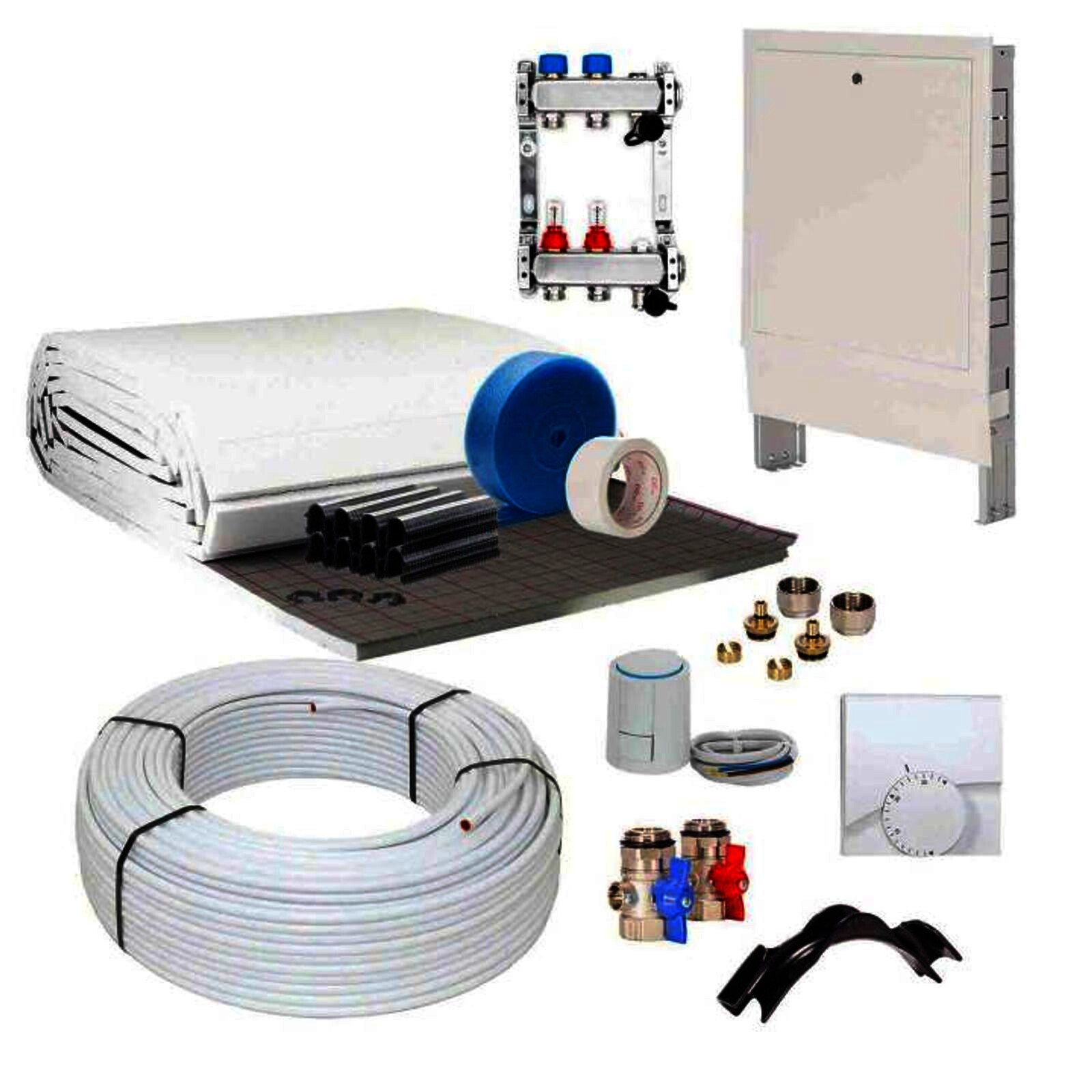 40 m² Set Tackersystem Rollbahn 35 mm WLG 045 16x2 PE-RT Rohr Raster 15 cm 3 Heizkreise Regler 230 V + Zubehör