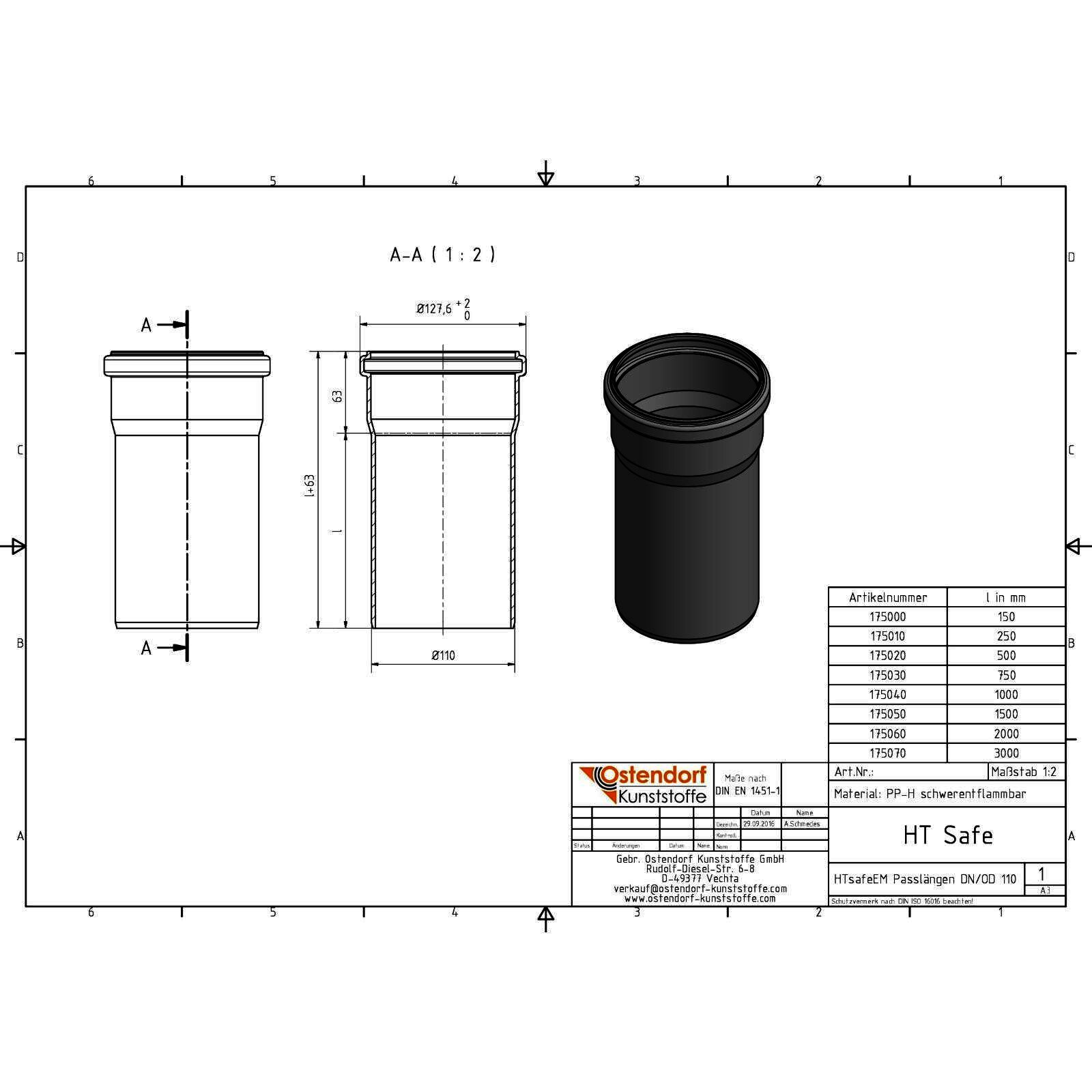 HTsafe Rohr mit Muffe DN 110 150 mm