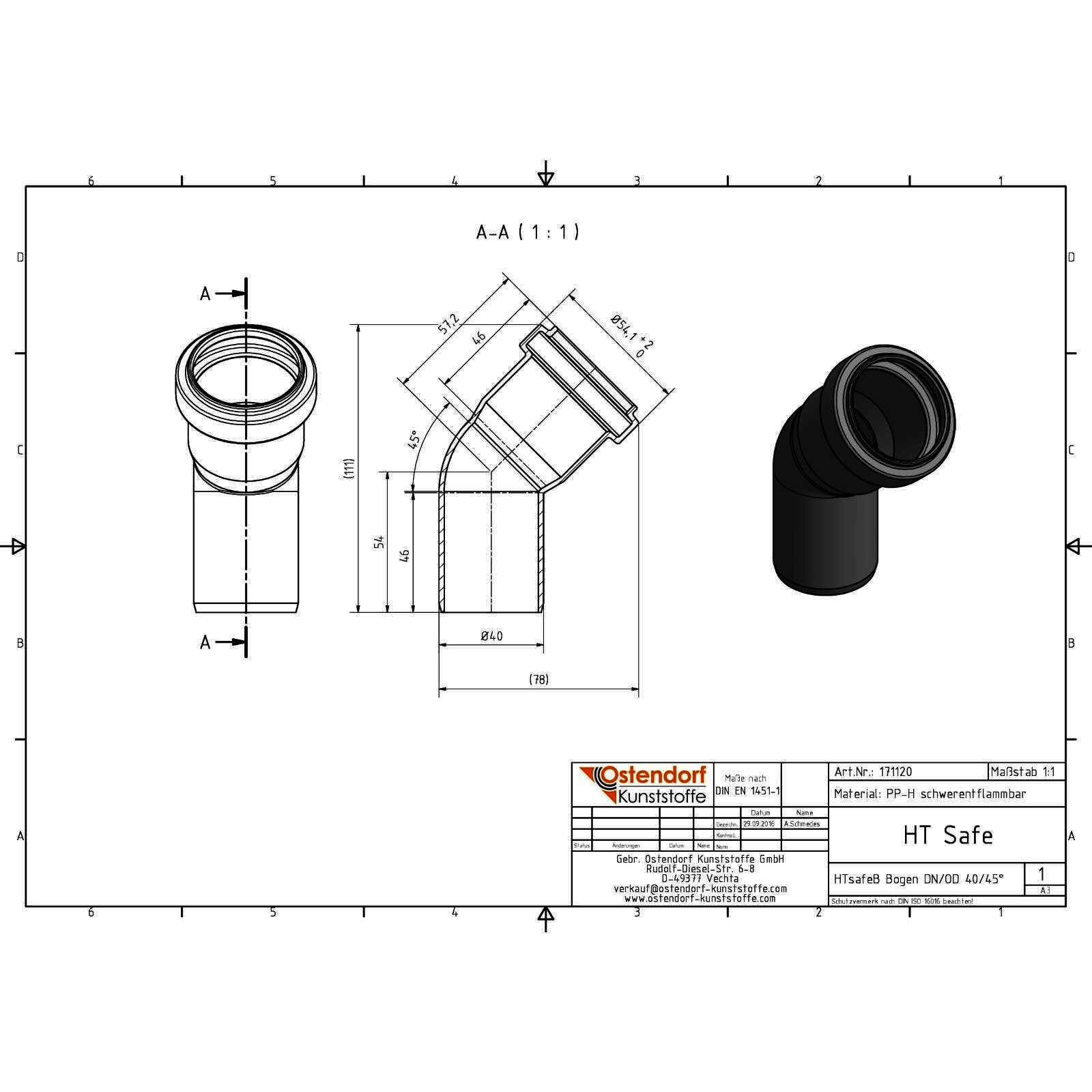 HTsafe Bogen 45 Grad DN40
