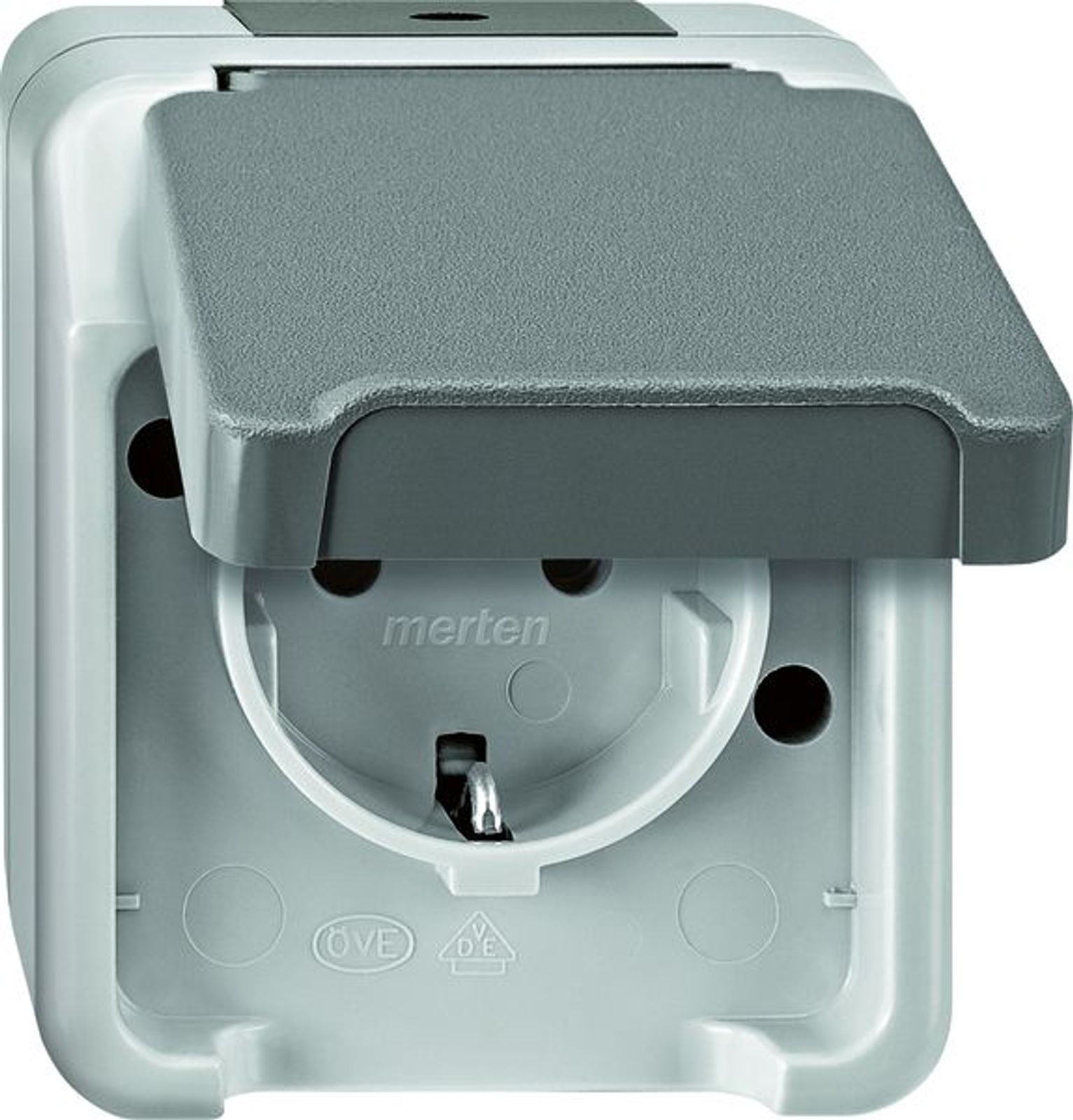 Merten Steckdose 1-fach lgr mit AP Klappdeckel AQUASTAR MEG2301-8029 IP44