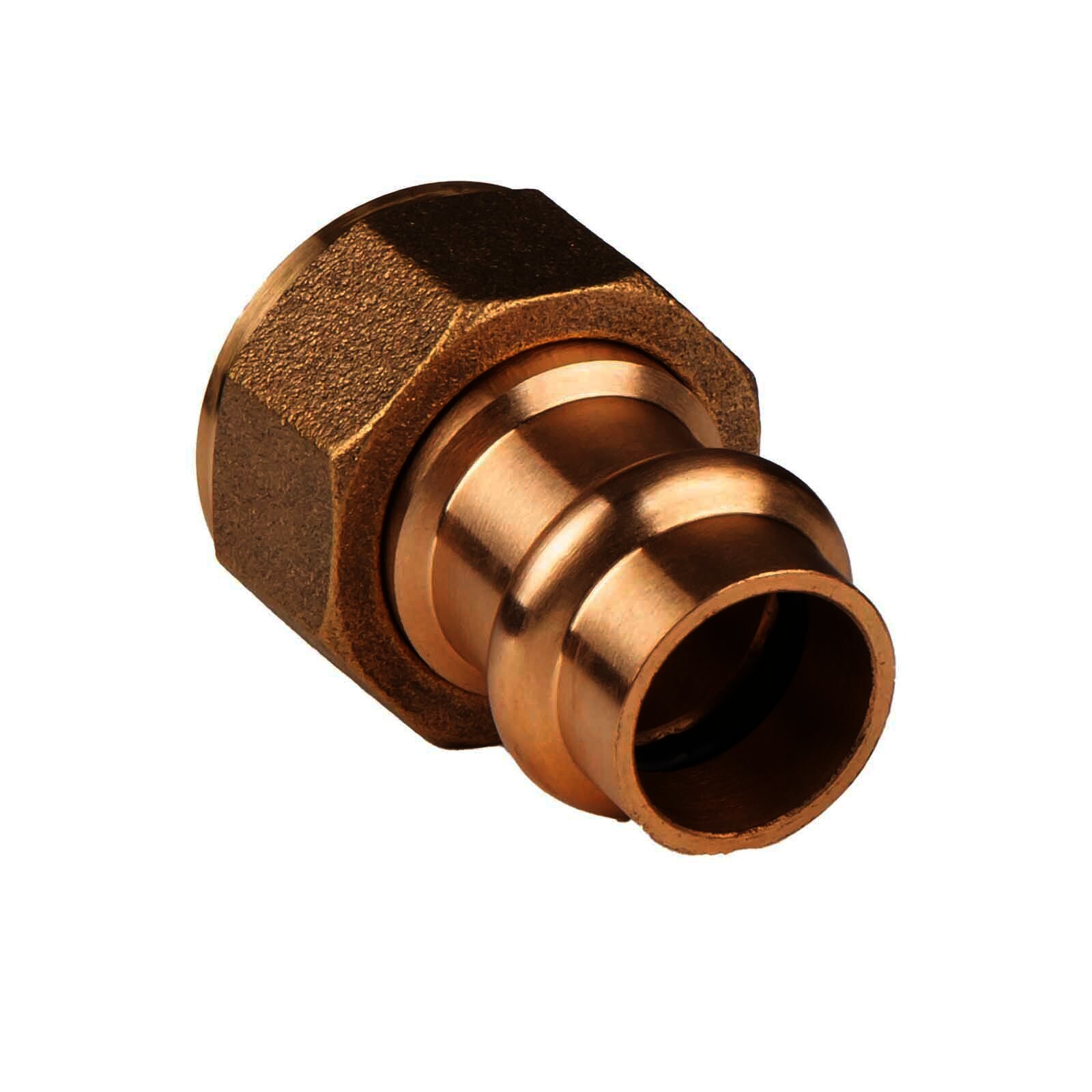 Kupfer Pressfitting Übergangsverschraubung aus Rotguss 15 mm - 1/2" IG (Überwurf) flachdichtend V+M-Kontur DVGW