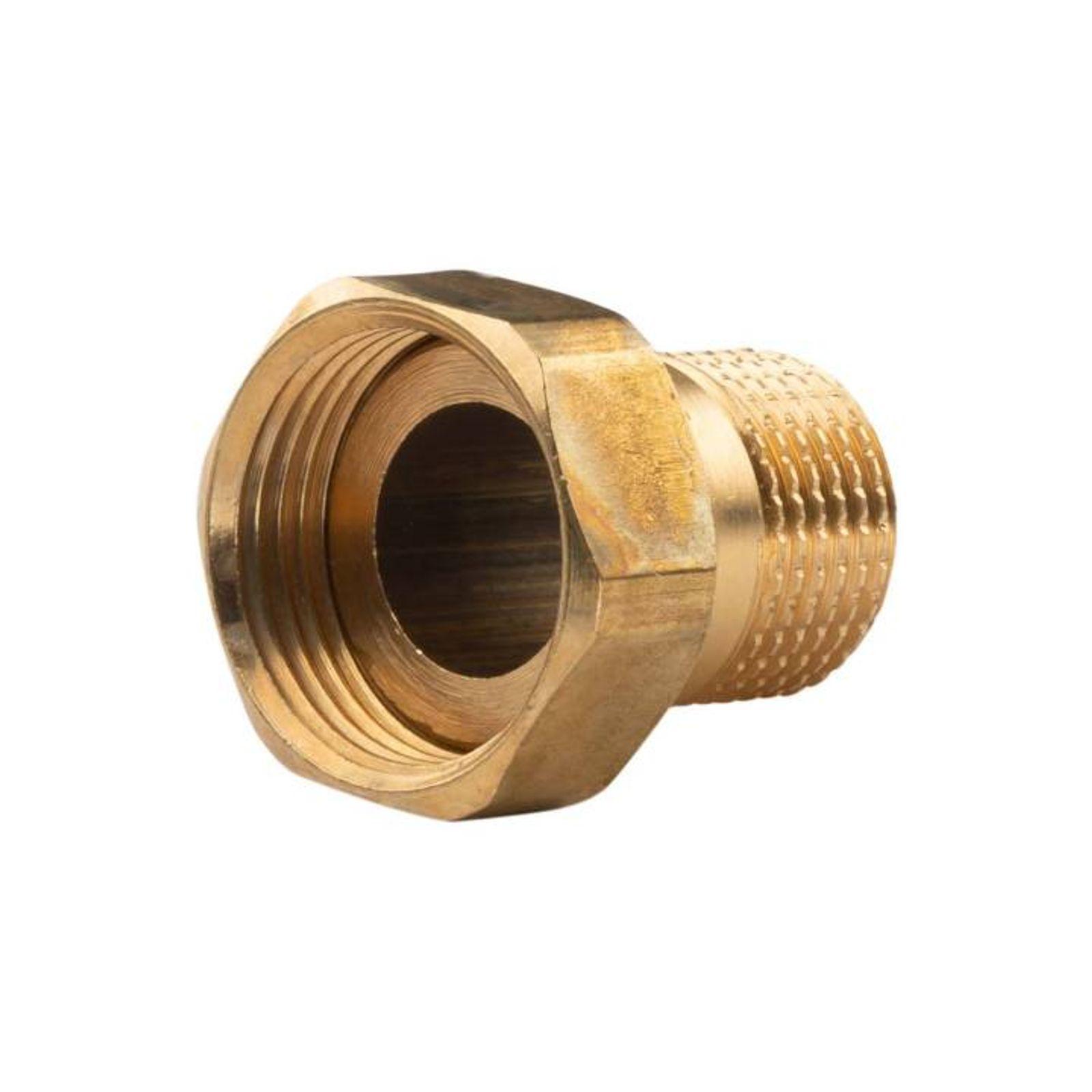 Messing Gewinde-Fitting Schaft flachdichtend mit Kappe 1/2"AG (DN 15) - 3/4"IG (DN 20) - schwere Ausführung