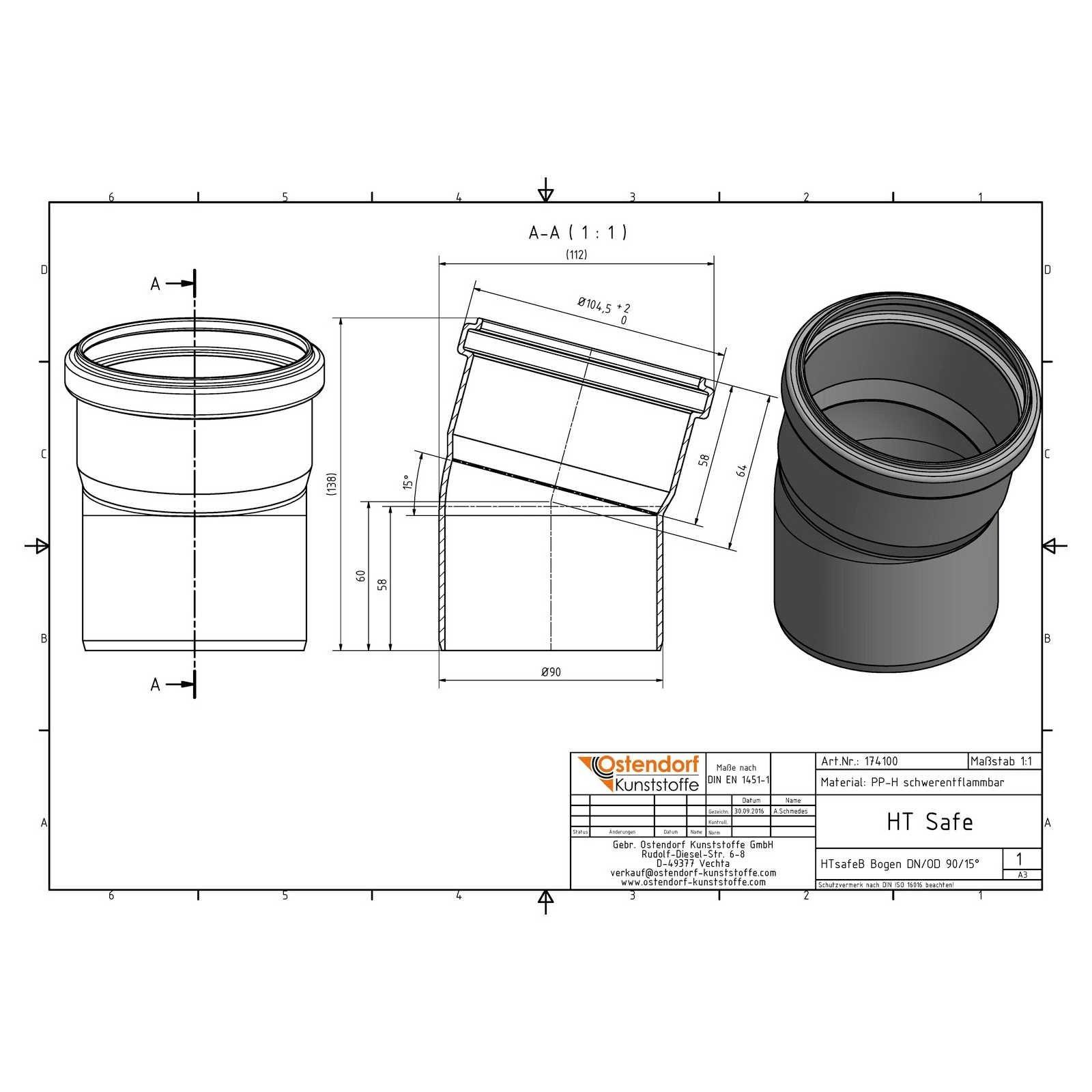 HTsafeB Bogen DN 90 15 Grad