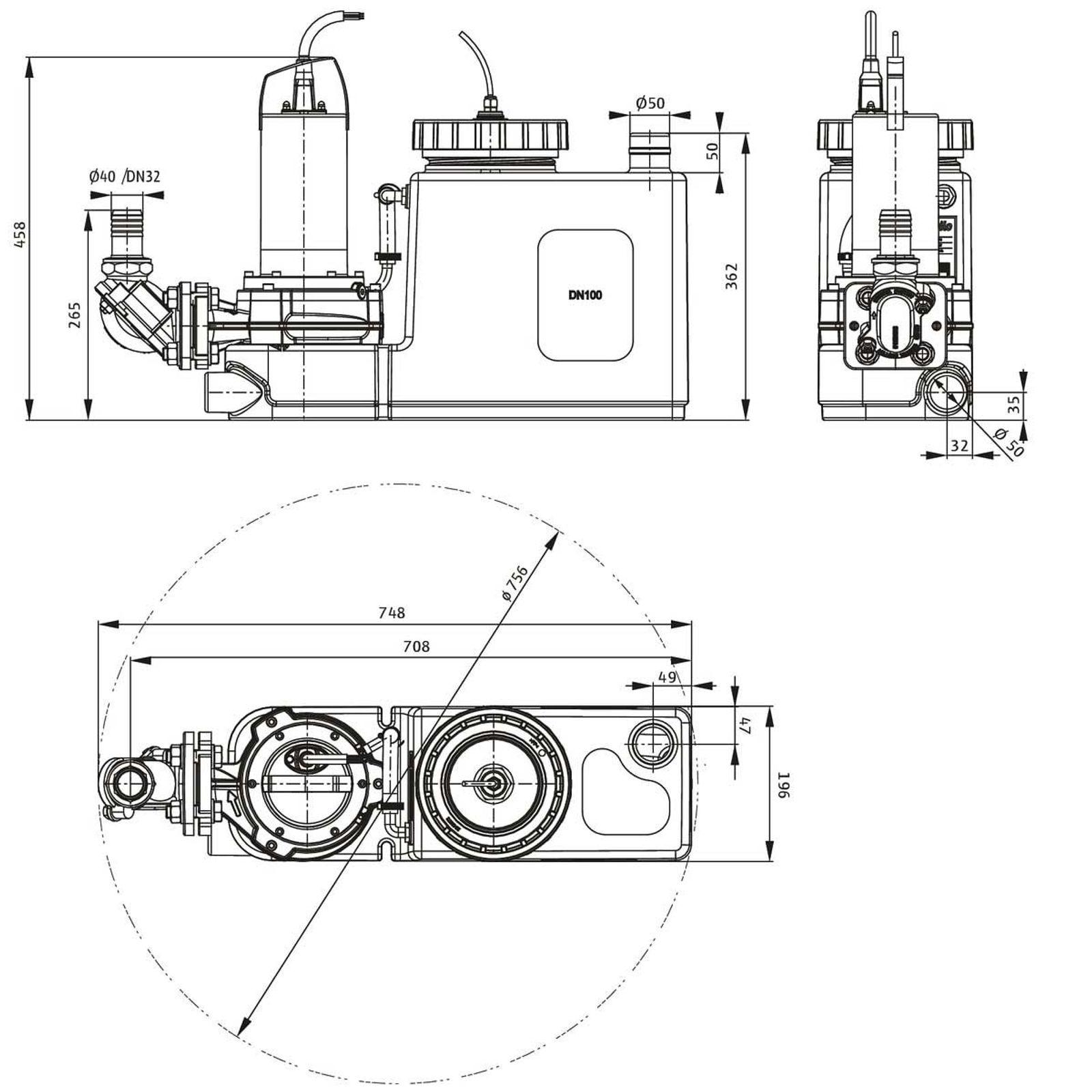 Wilo Abwasser-Hebeanlage DrainLift SANI CUT-S.20/T540/1-CEE