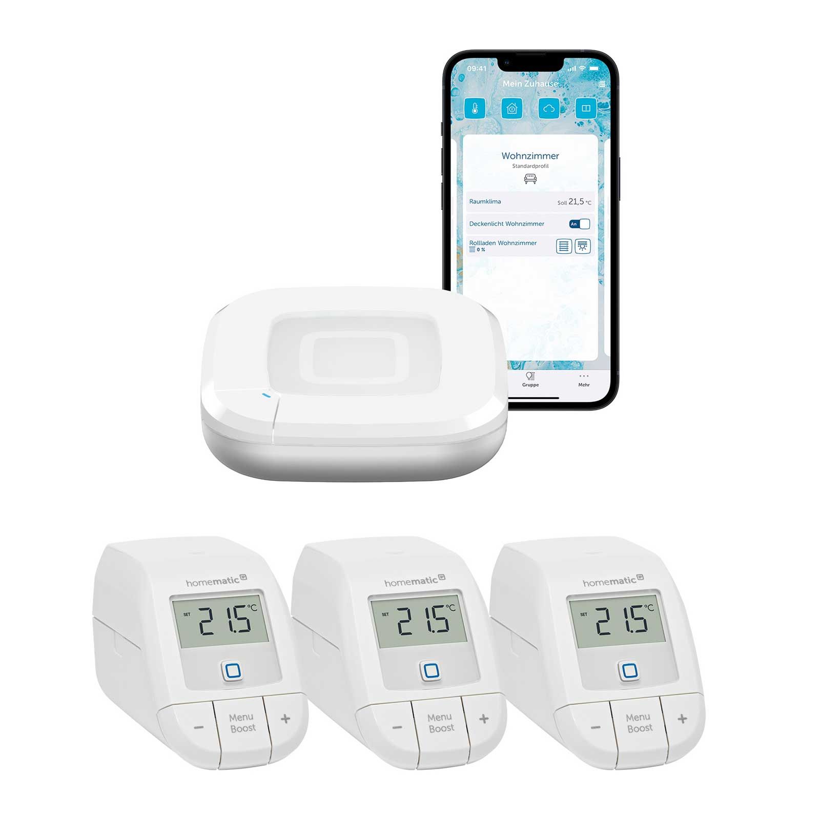 Homematic IP Smart Home Starter Set Heizen - Access Point 2 + 3x Heizkörperthermostat basic HmIP-eTRV-B-2