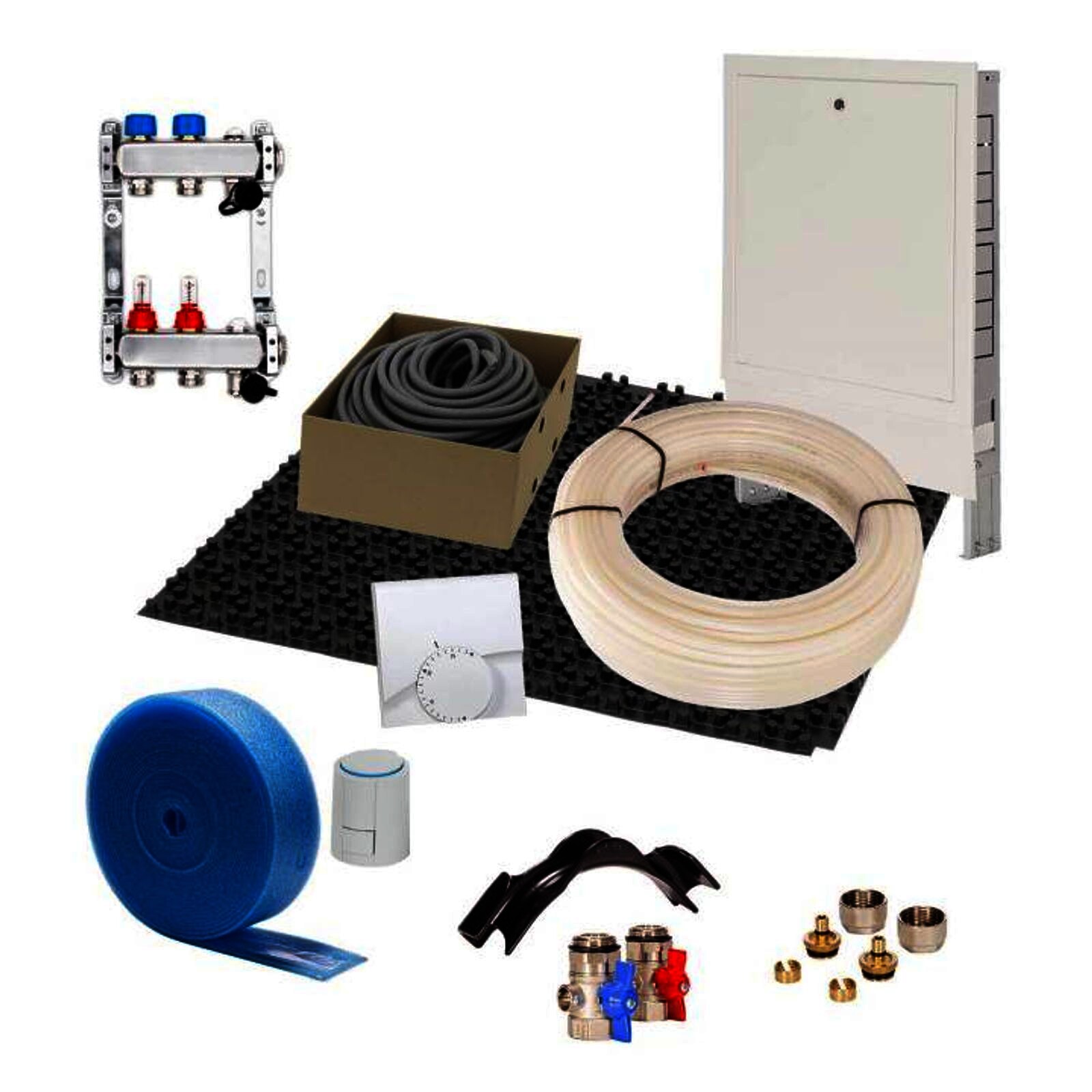 10 m² Set Noppensystem 11 mm WLG 040 16x2 PE-RT Rohr Raster 15 cm 2 Heizkreise Regler 230 V + Zubehör