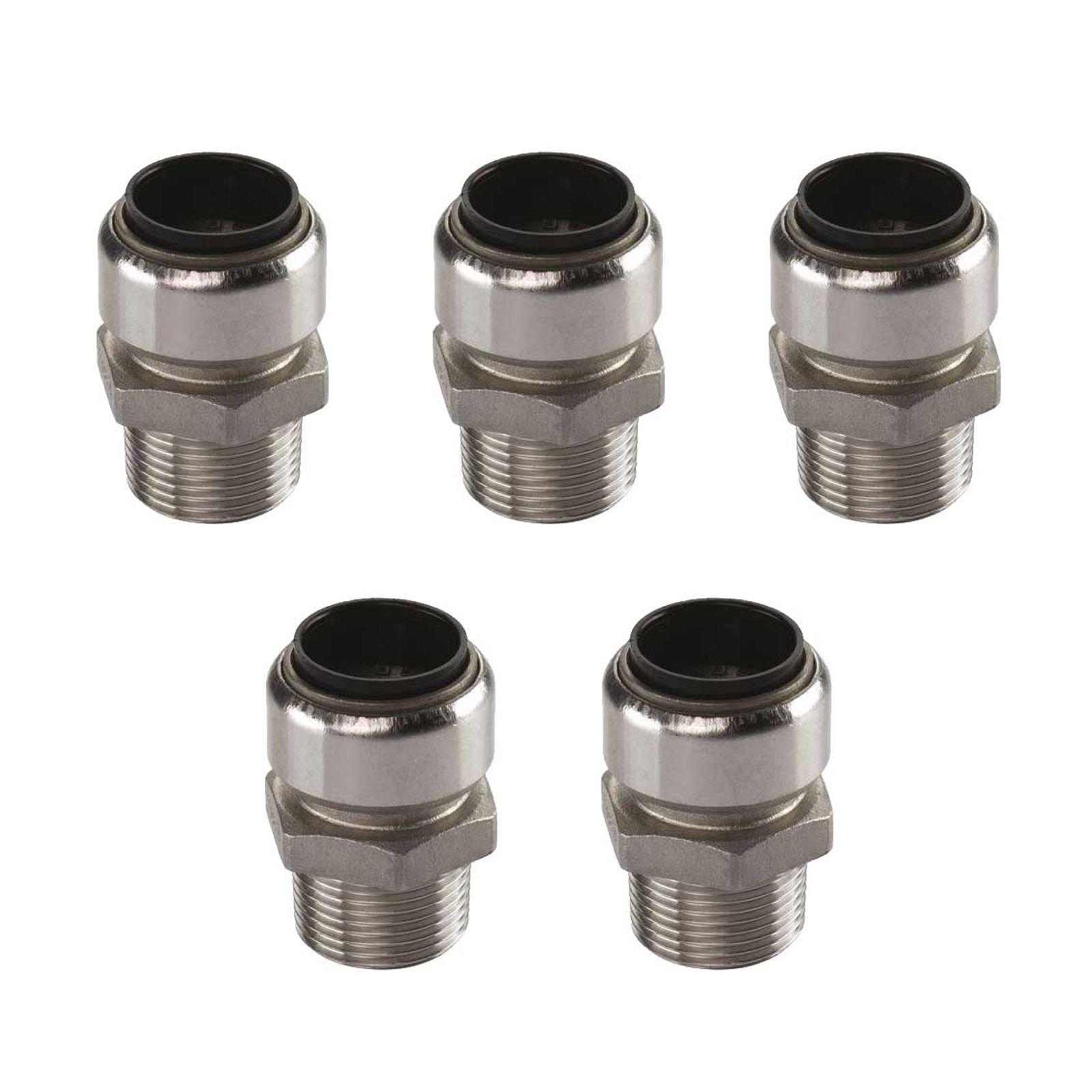 Edelstahl Steckfitting Tectite Übergangsverschraubung Außengewinde 22 mm - 3/4 Zoll DVGW 5 Stück