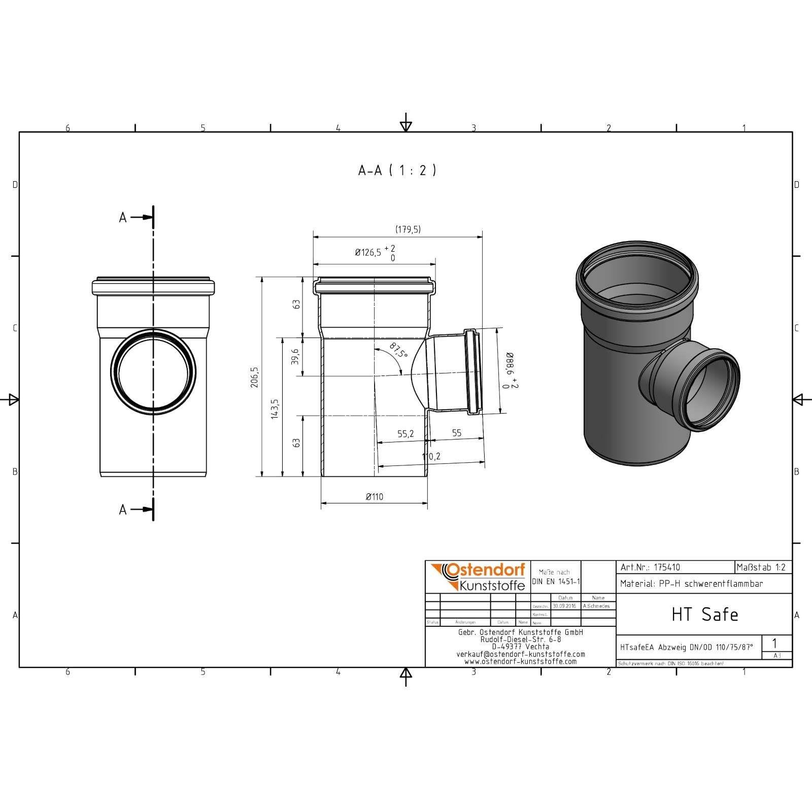 HTsafe Abzweig DN 110/75 87,5 Grad