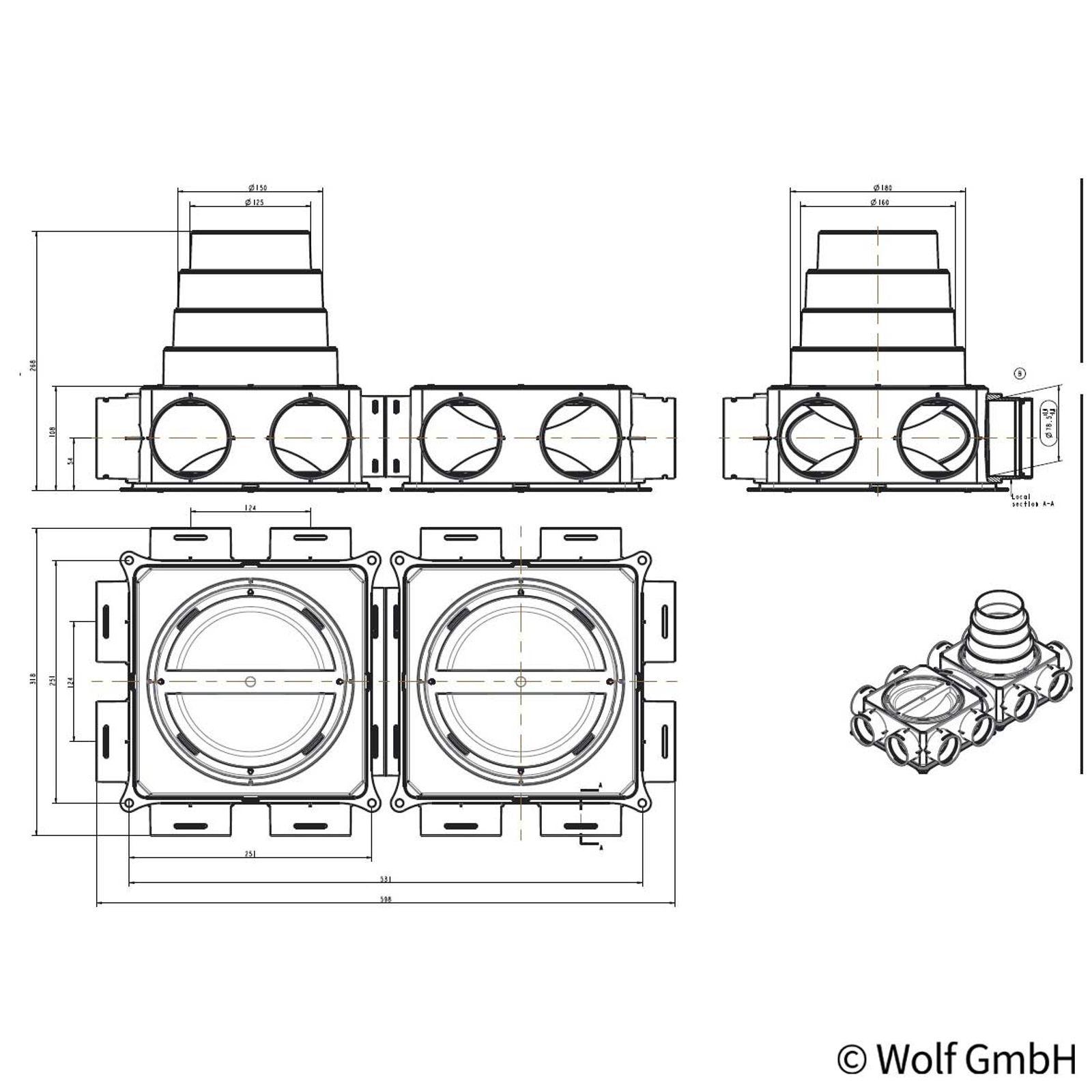 Wolf Luftverteiler Mini 12-75 Anschluss ISO Rohr DN 125-180