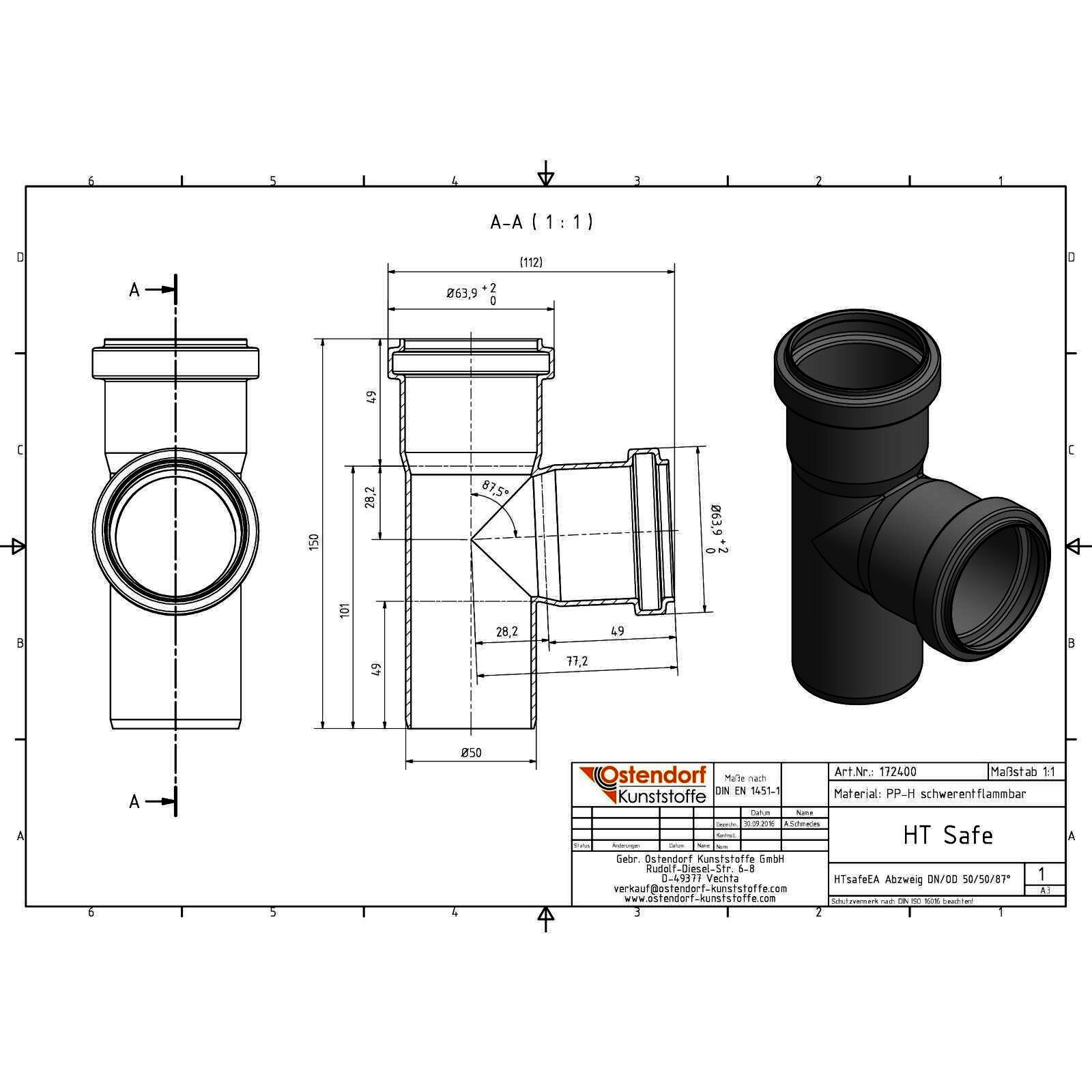 HTsafe Abzweig DN 50/50 87,5 Grad