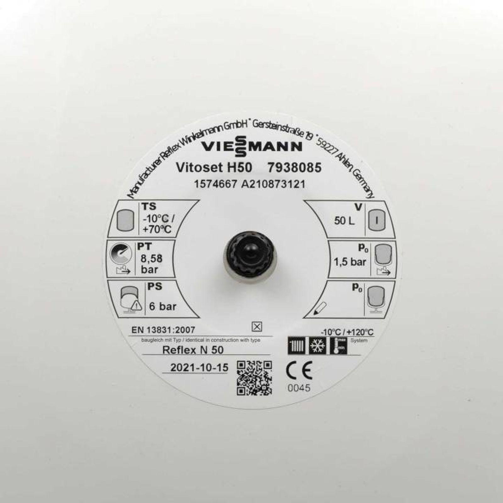 Viessmann Membran-Druckausdehnungsgefäß H 50 50 Liter 6,0 bar weiß