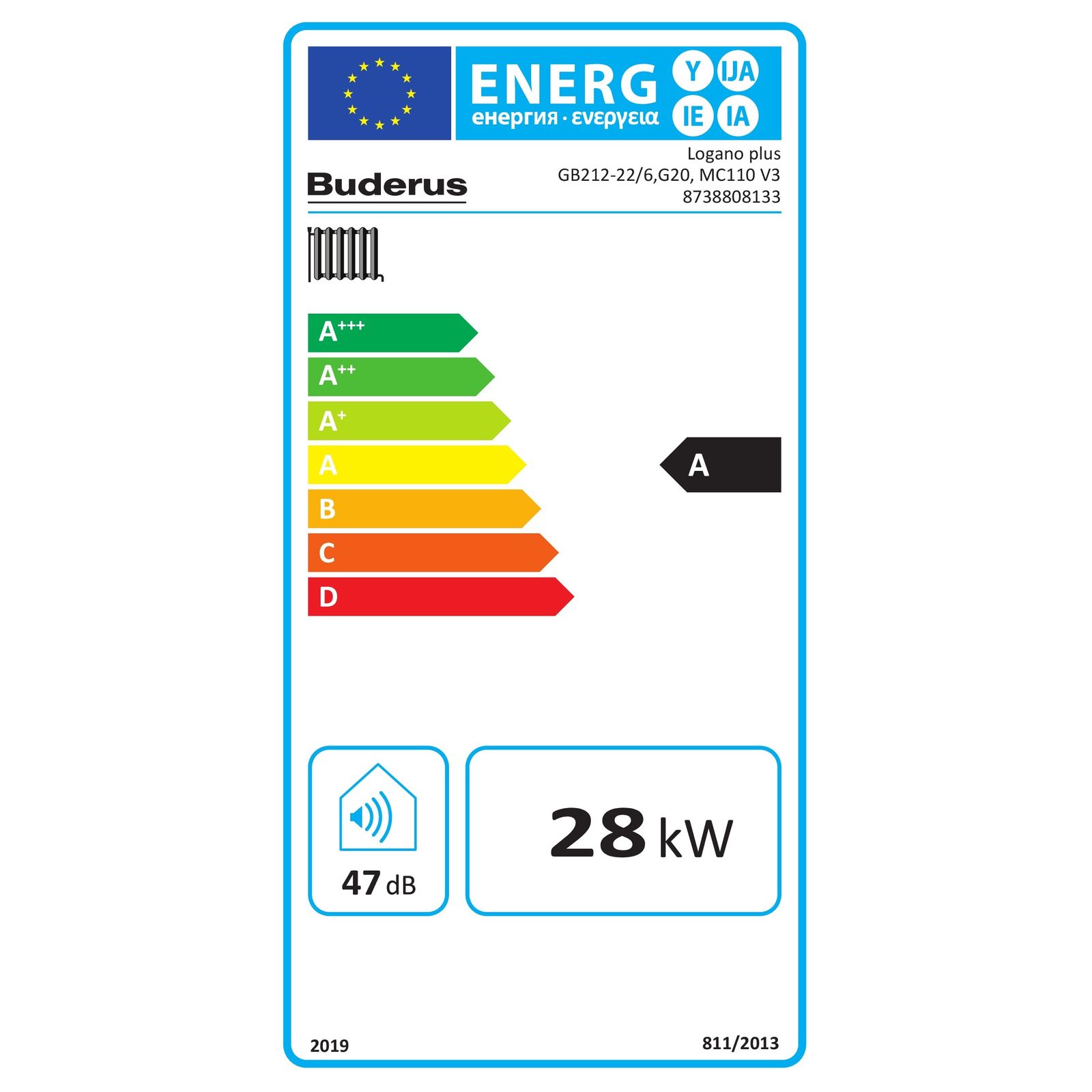 Buderus Logano plus GB212-30/6 G20 V3 Gas BW,30kW EG:E LogamaticMC110 blau
