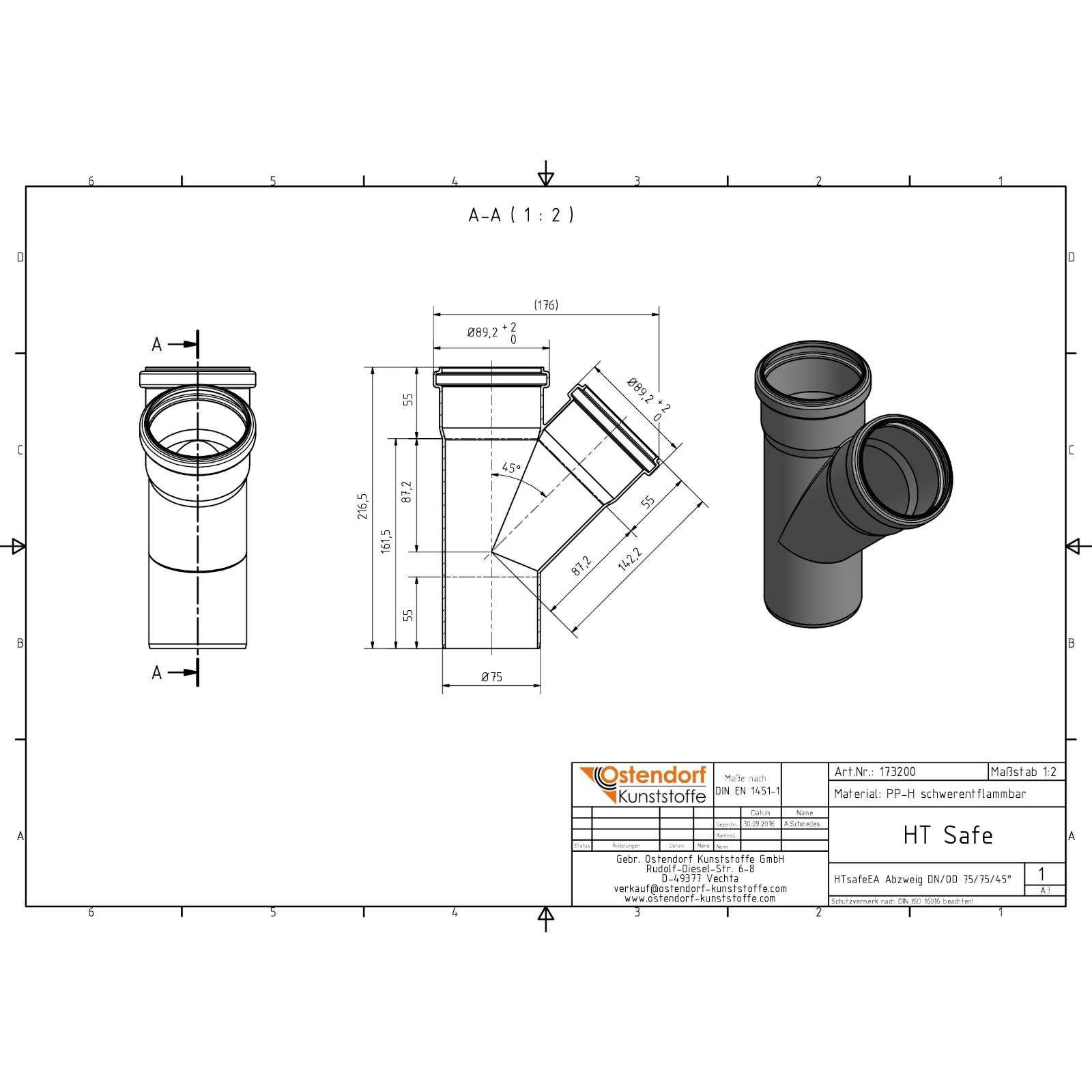 HTsafe Abzweig DN 75/75 45 Grad