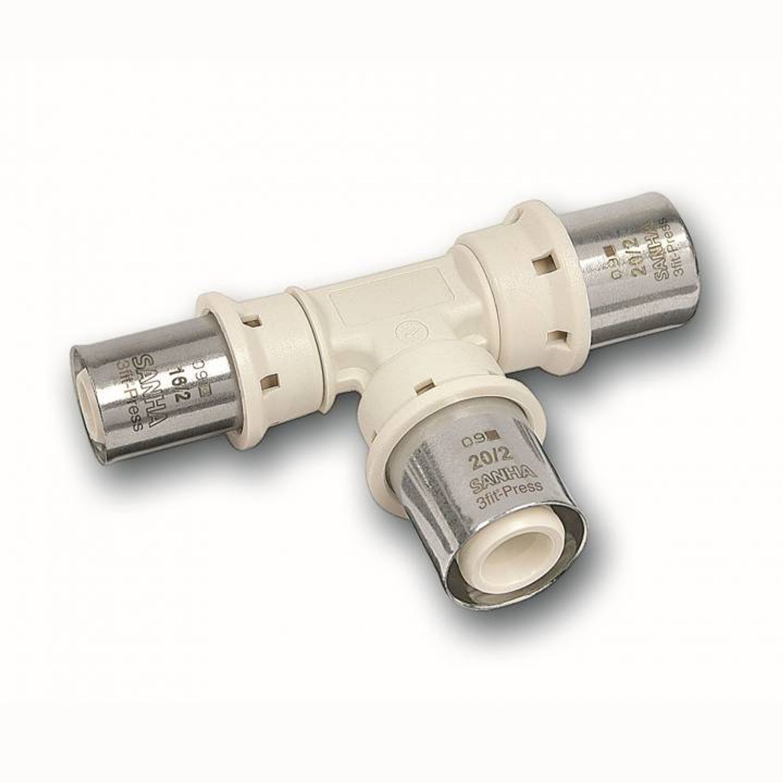 Aluverbund Pressfitting SANHA PPSU T-Stück Mittelabgang reduziert 26 x 3 - 16 x 2 - 26 x 3 Multikontur DVGW