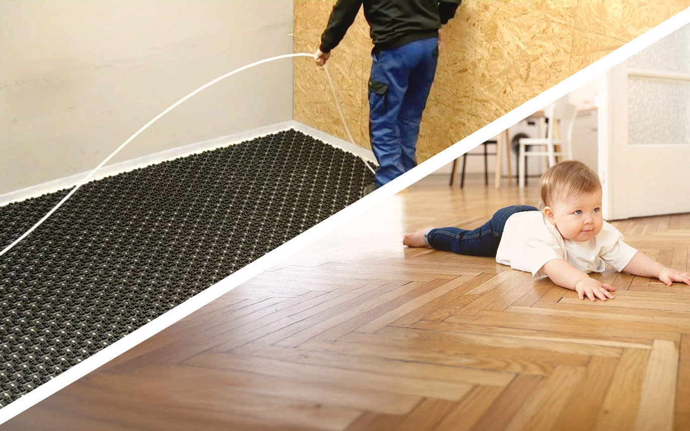 Dünnschichtsystem und Baby auf dem Boden