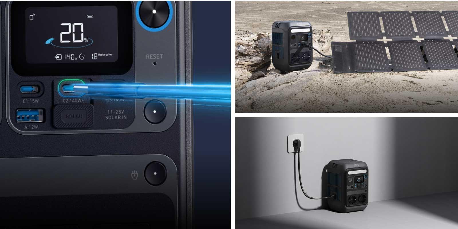 Anker SOLIX C300X DC + PS100X Set – Tragbare Powerstation mit 100W Solarpanel