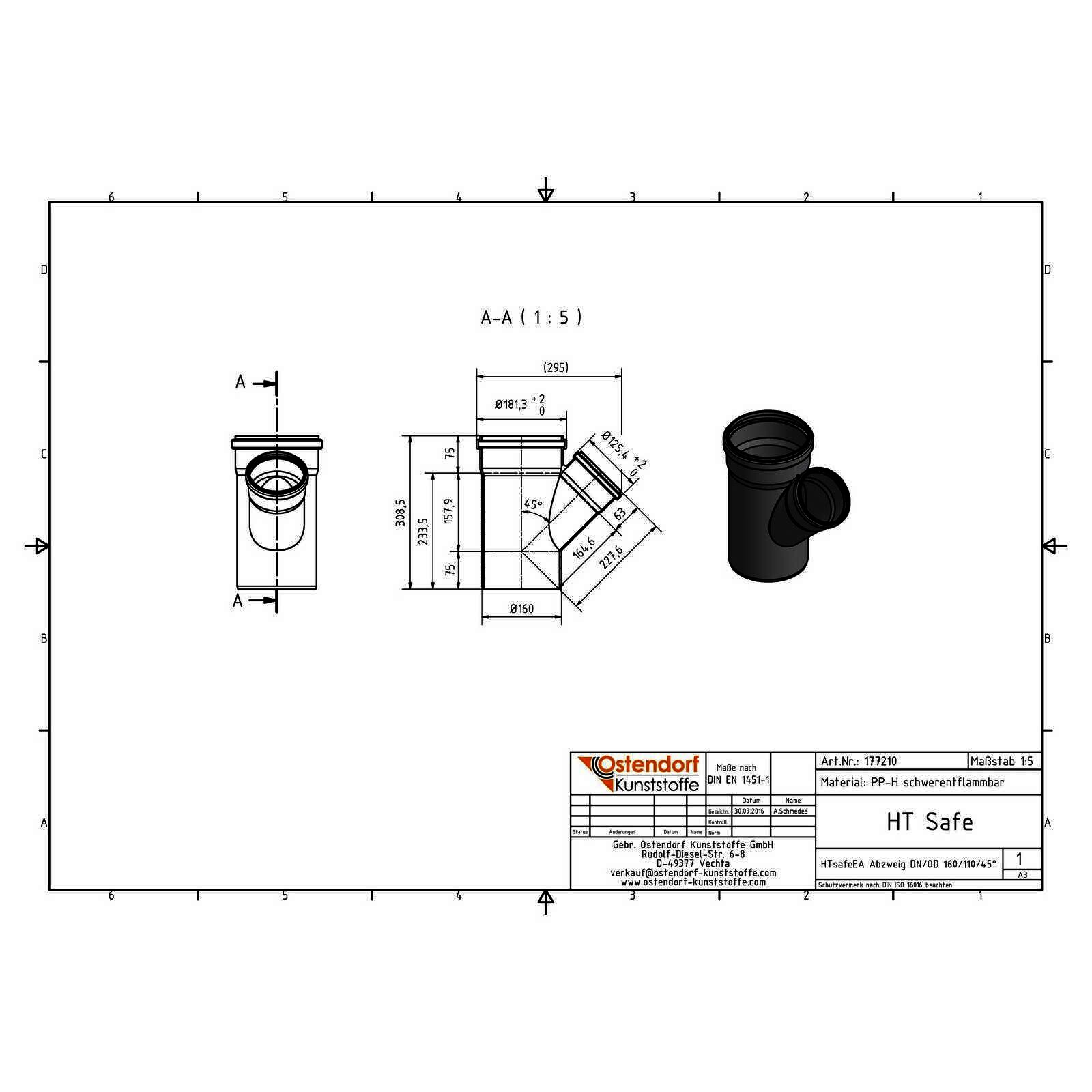 HTsafeEA Abzweig DN/OD 160/110 45 Grad