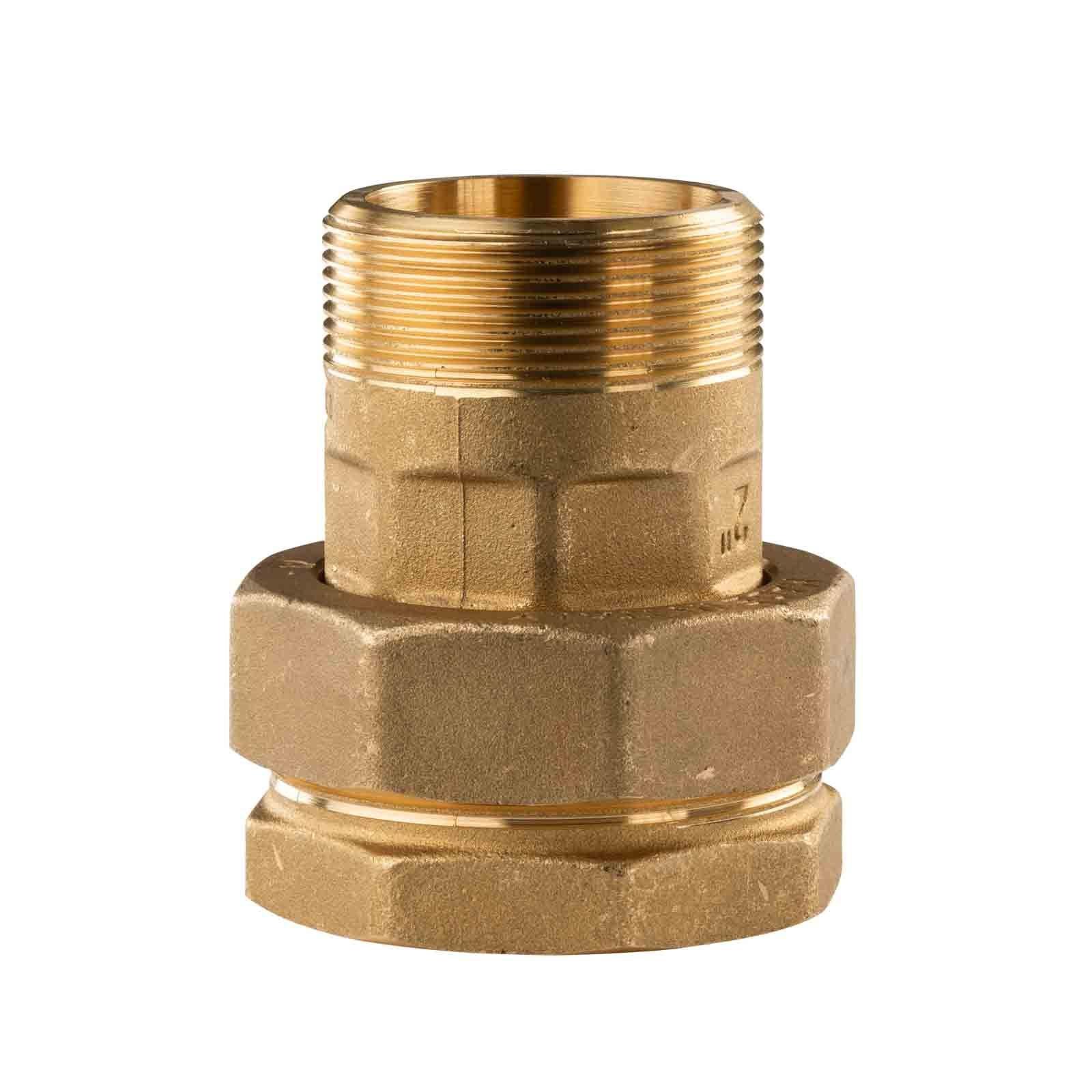 Messing Gewinde-Fitting Verschraubung gerade flachdichtend 2"IG - 2''AG (DN 50) - schwere Ausführung