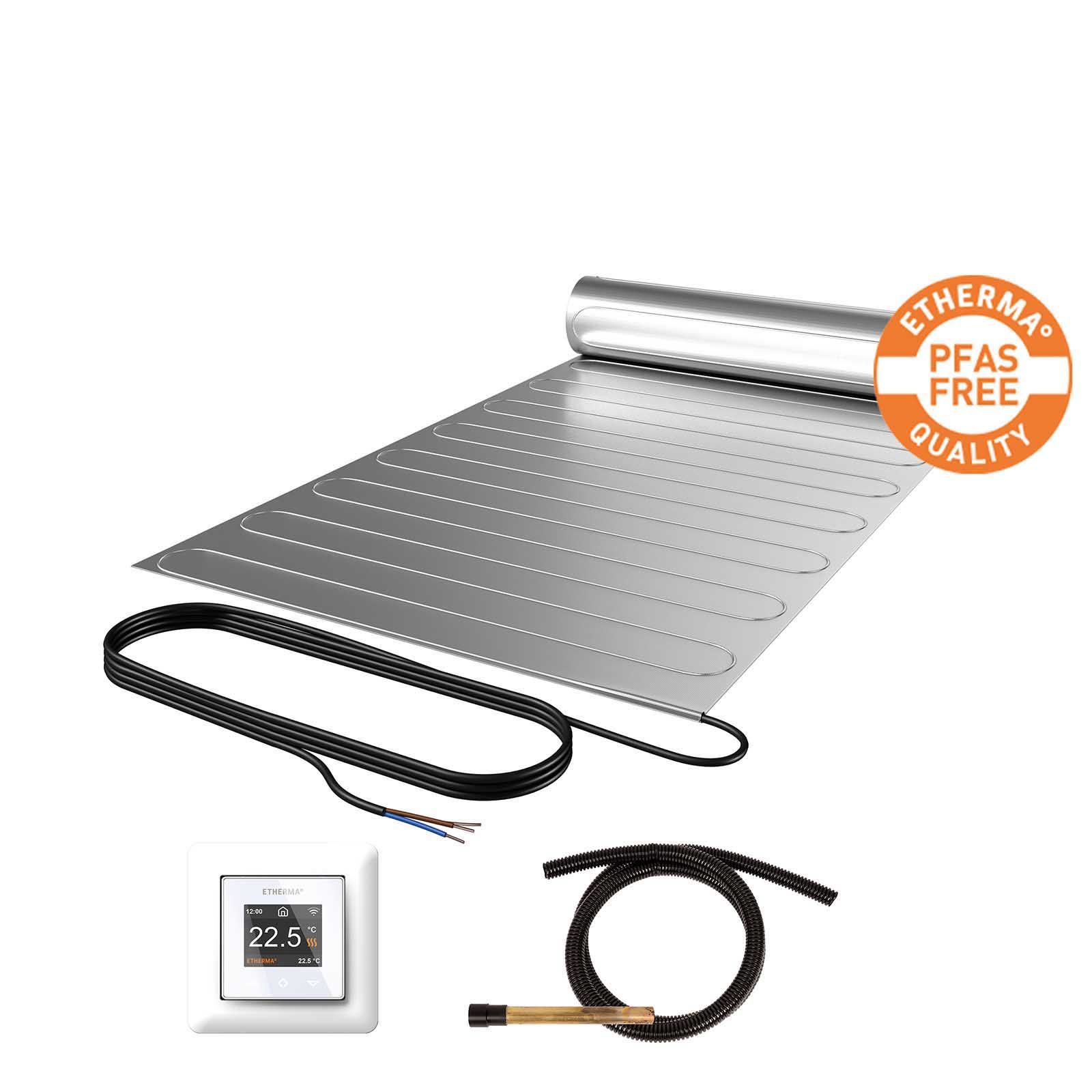 ETHERMA elektrische Fußbodenheizung 5 m² (0,5 x 10 m) Laminotherm-Set inkl. Schaltereinbauthermostat eTOUCH PRO, 600W
