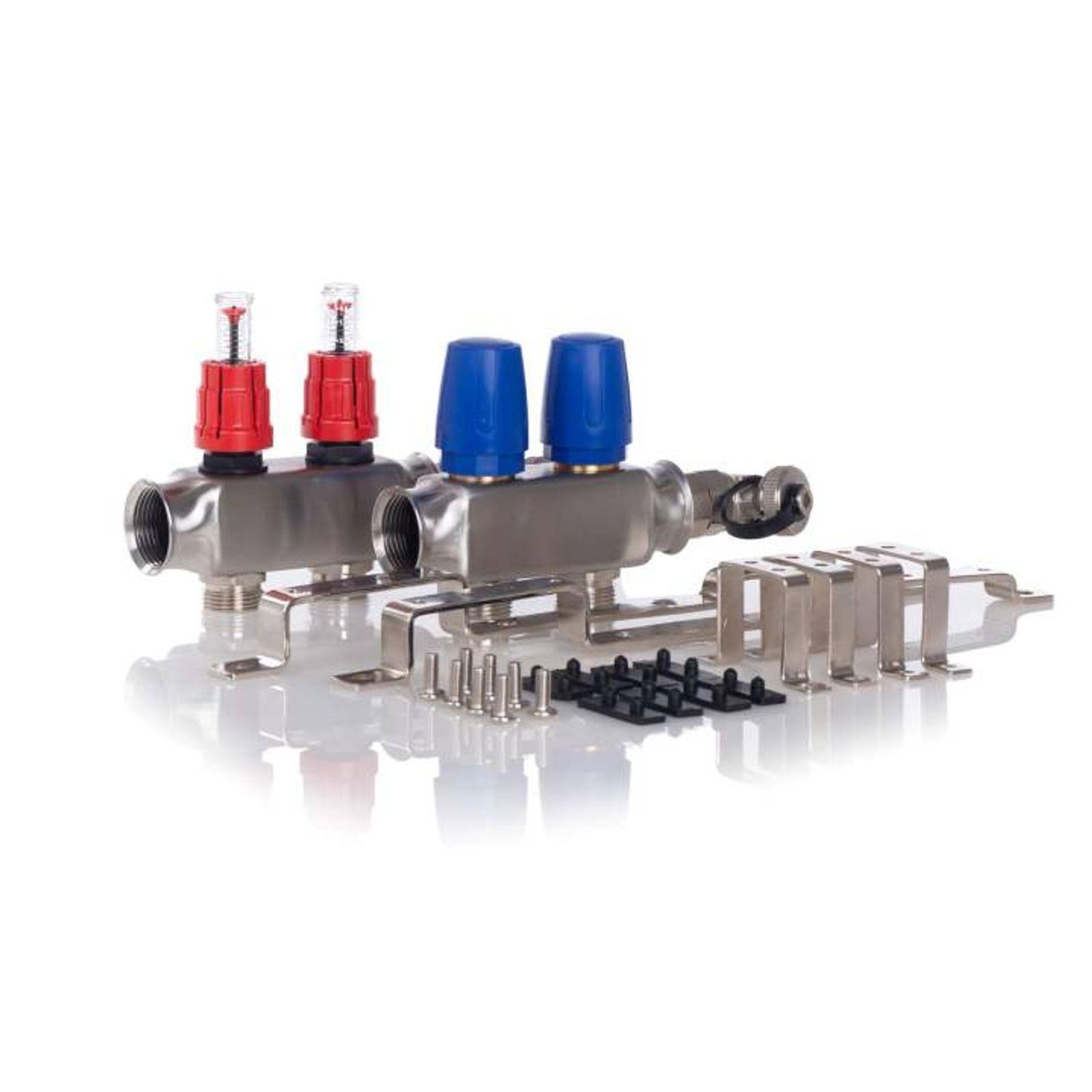 Heizkreisverteiler BASIC für Fußbodenheizung 2 Heizkreise mit Kugelhahn-Set