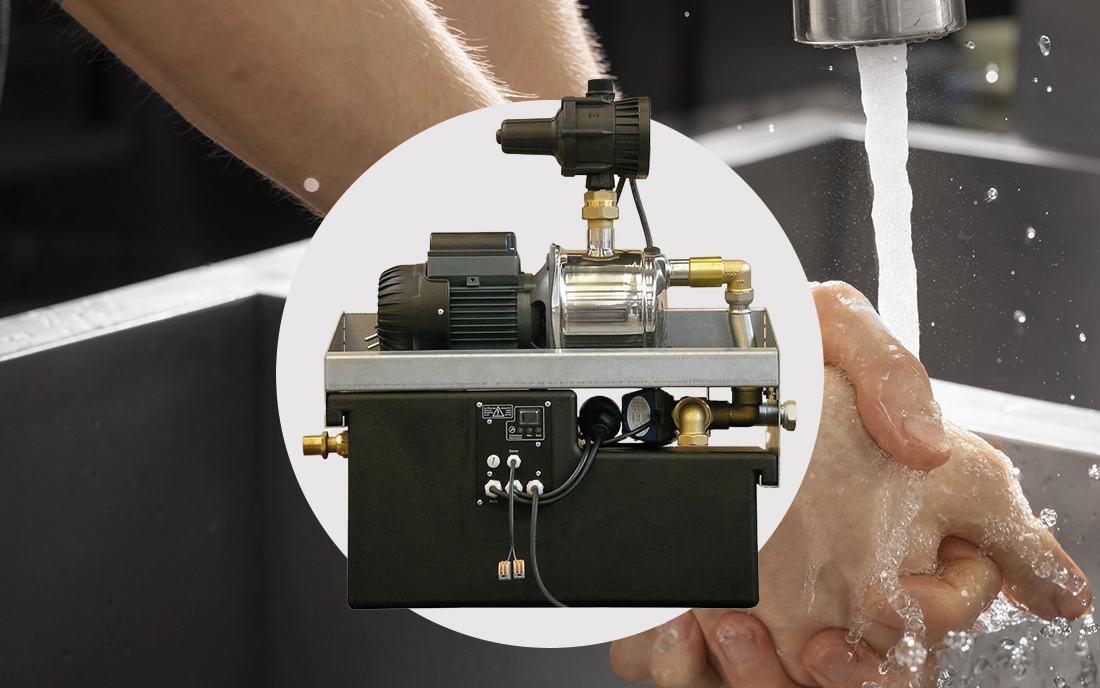 Hauswasserwerk vor Wasserhahn