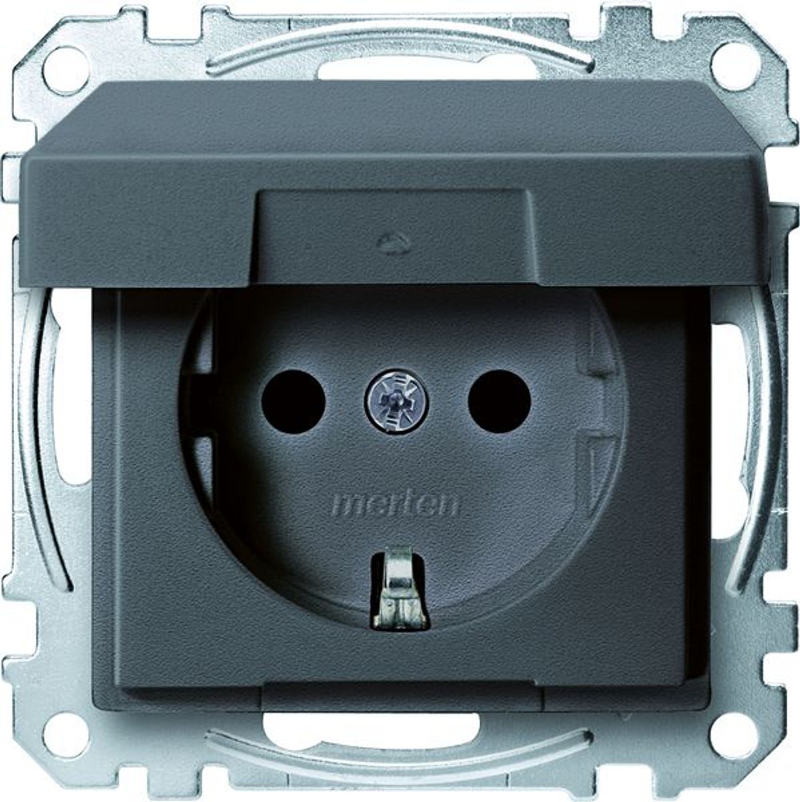 Merten Steckdose 1-fach anthrazit mit UP mit BS IP20 System M MEG2310-0414 Klappd
