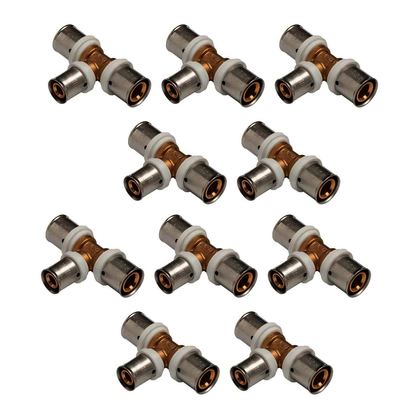 Selfio-Press Aluverbund Pressfitting  T-Stück Mittelabgang reduziert 20 x 2 - 16 x 2 - 20 x 2 TH + U Kontur DVGW - 10 Stück