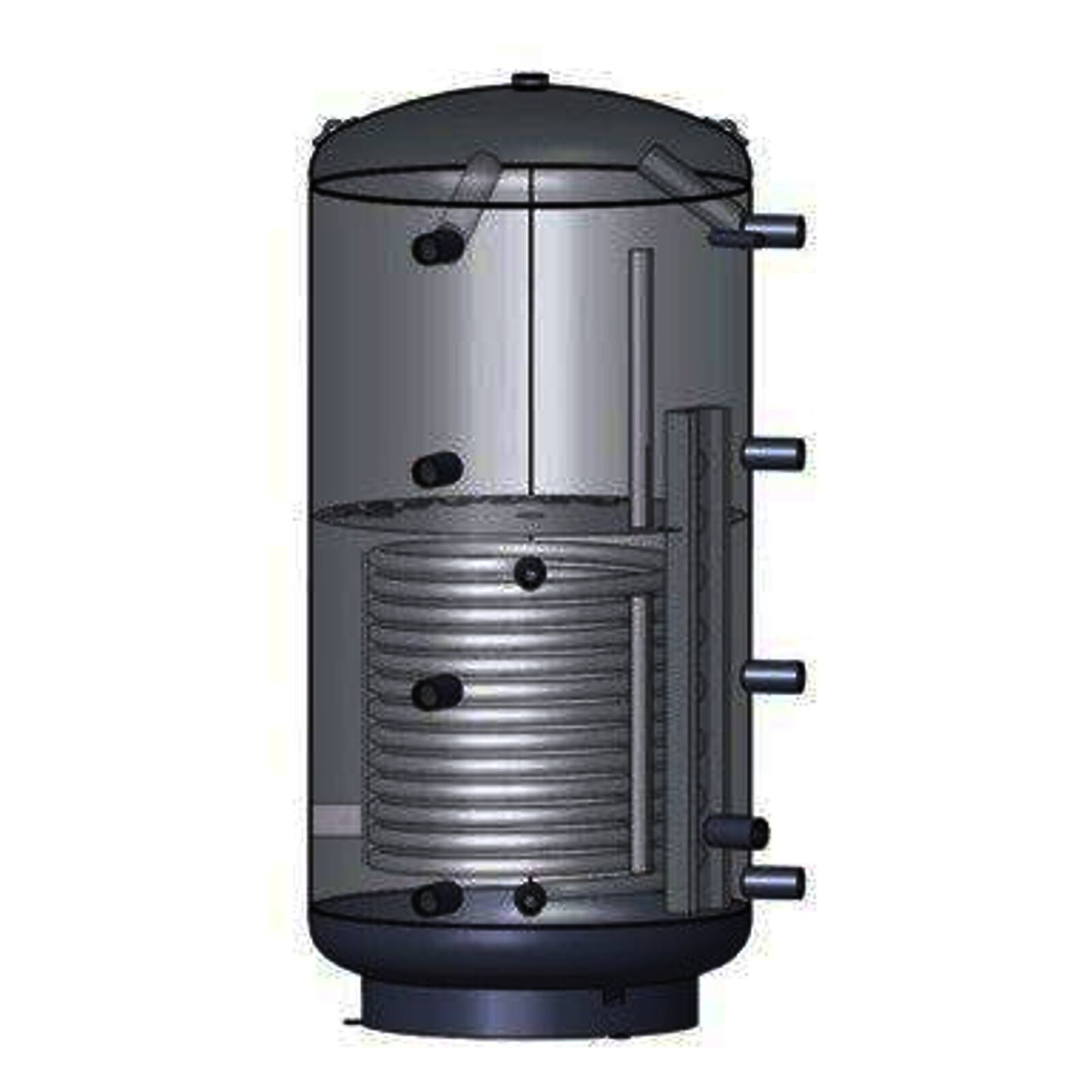 Schicht-Pufferspeicher PZR 500 Liter mit einem Rohrregister und 100 mm Isolierung