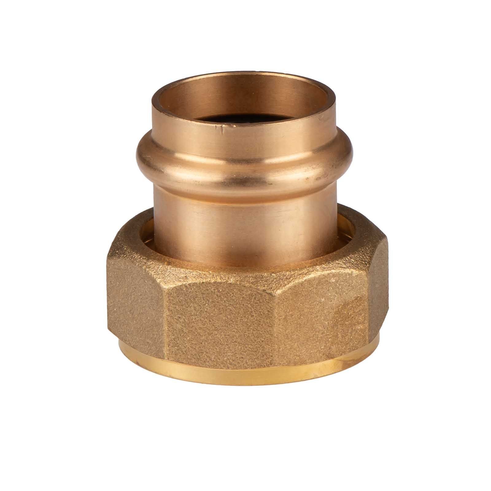 Kupfer Pressfitting Übergangsverschraubung aus Rotguss 28 mm - 1 1/4" IG (Überwurf) flachdichtend V+M-Kontur DVGW