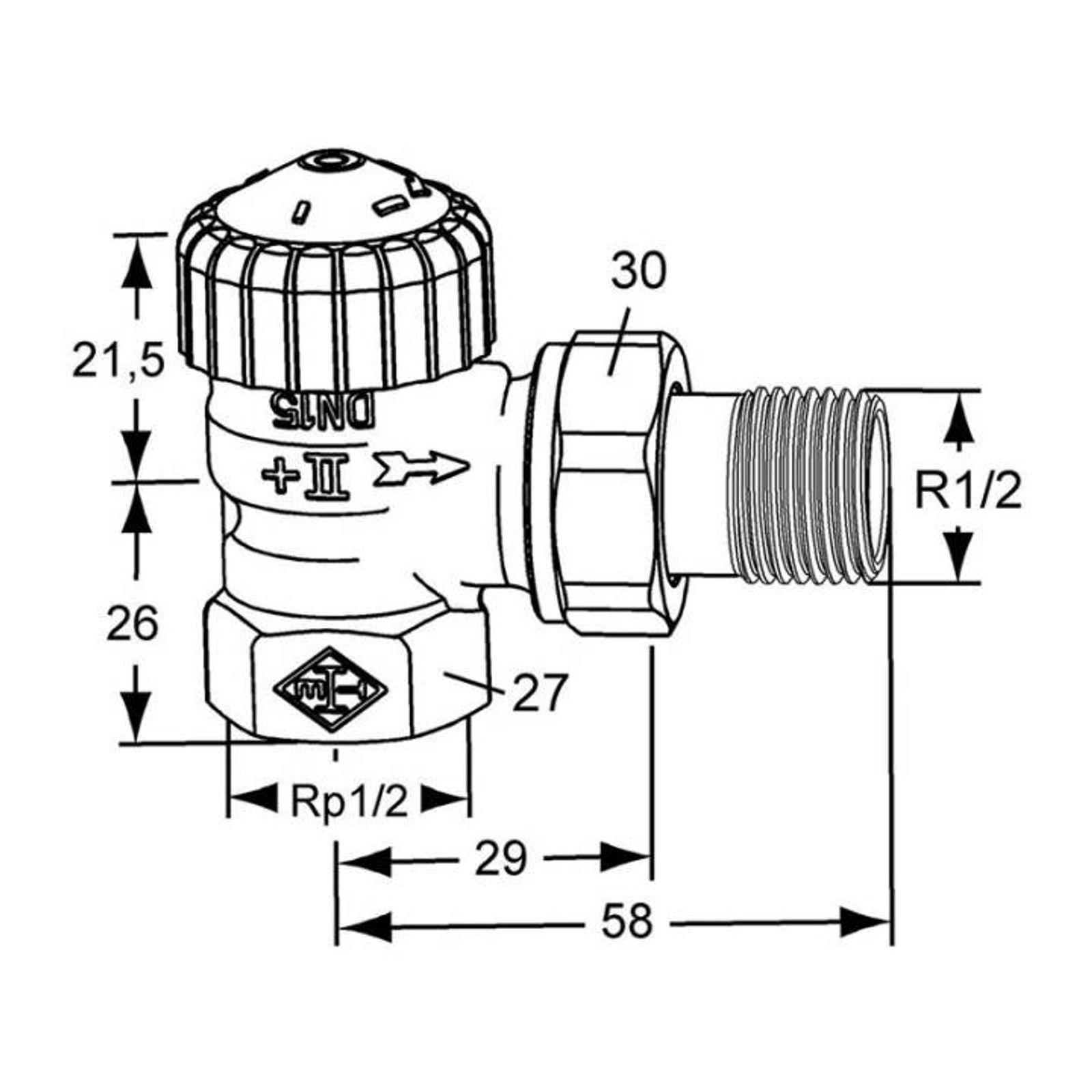Heimeier Thermostat-Ventilunterteil V-exact II, Eckform, DN 15, vernickelt